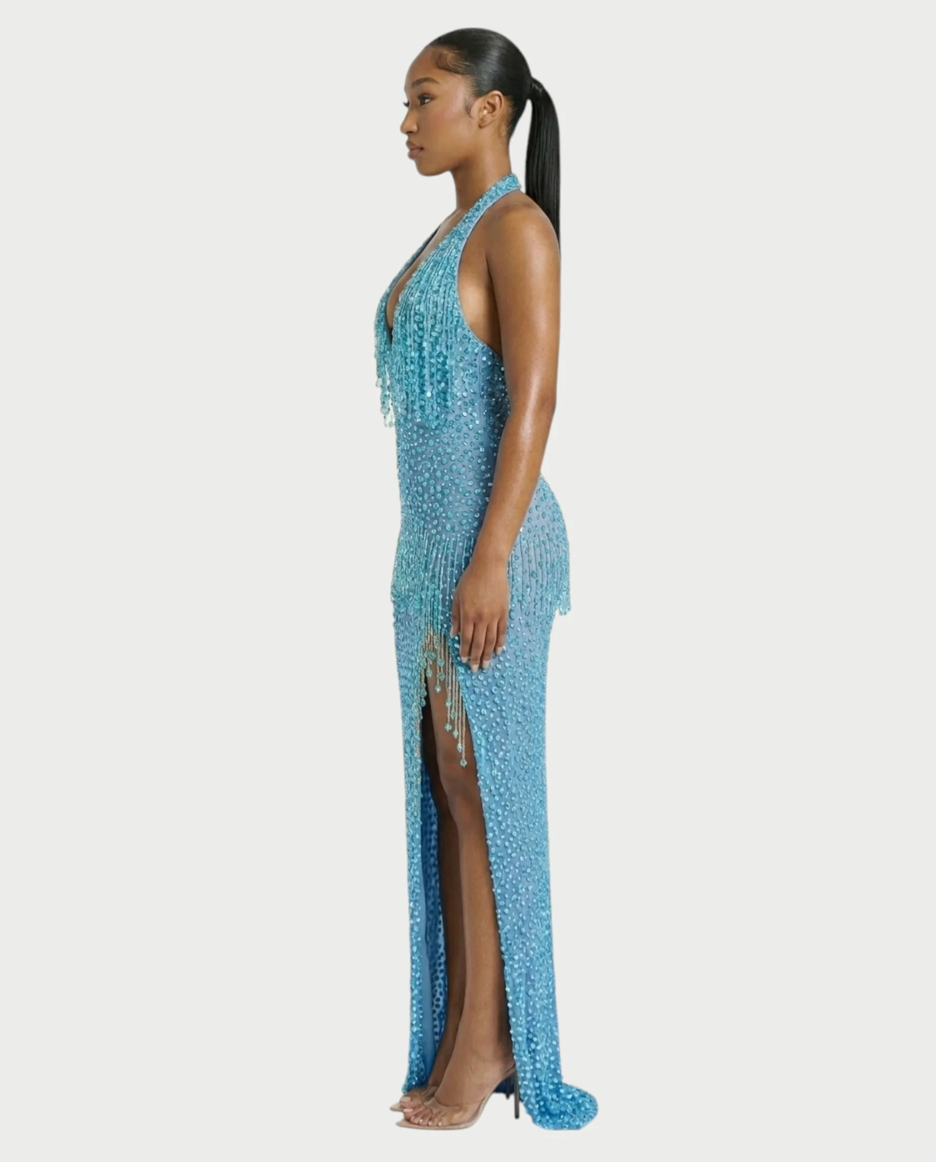 MYRIZ Rhinestone Halter Draped Tassel Maxi Dress - Image 3