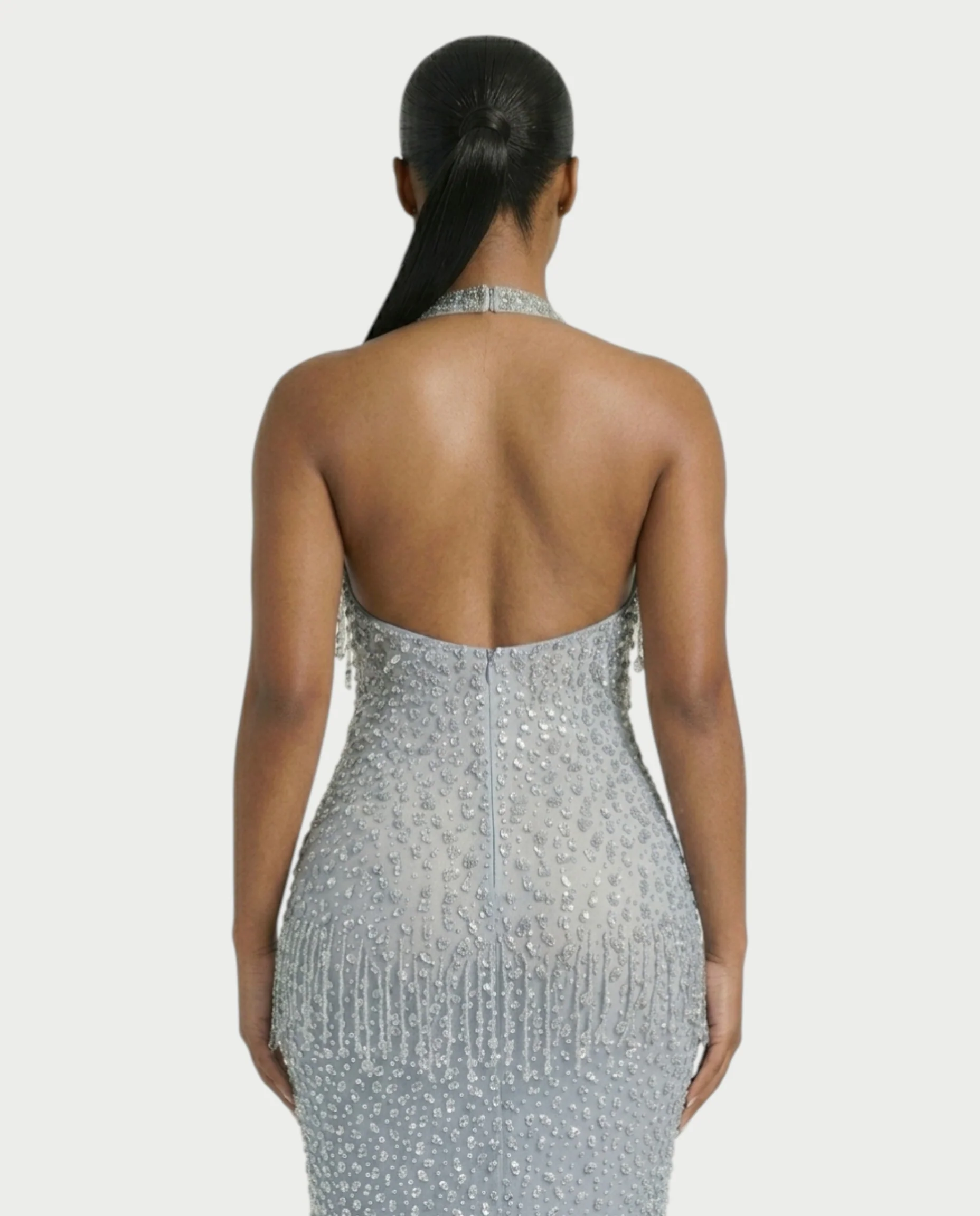 MYRIZ Rhinestone Halter Draped Tassel Maxi Dress - Image 30