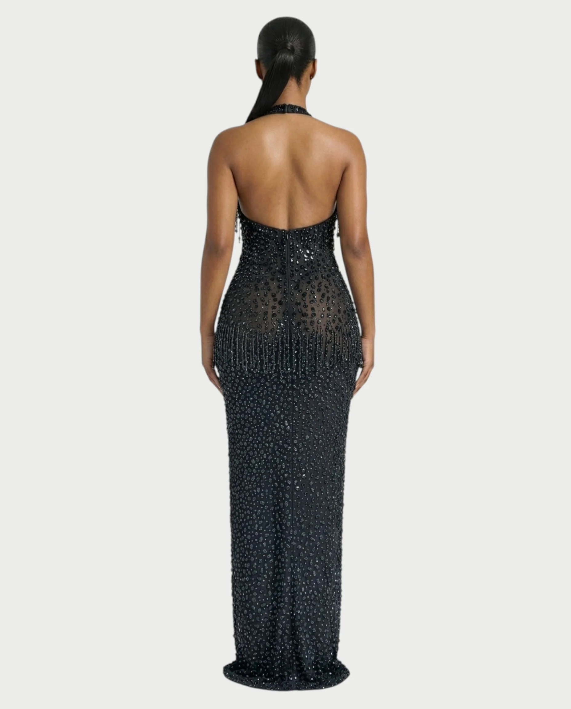MYRIZ Rhinestone Halter Draped Tassel Maxi Dress - Image 32
