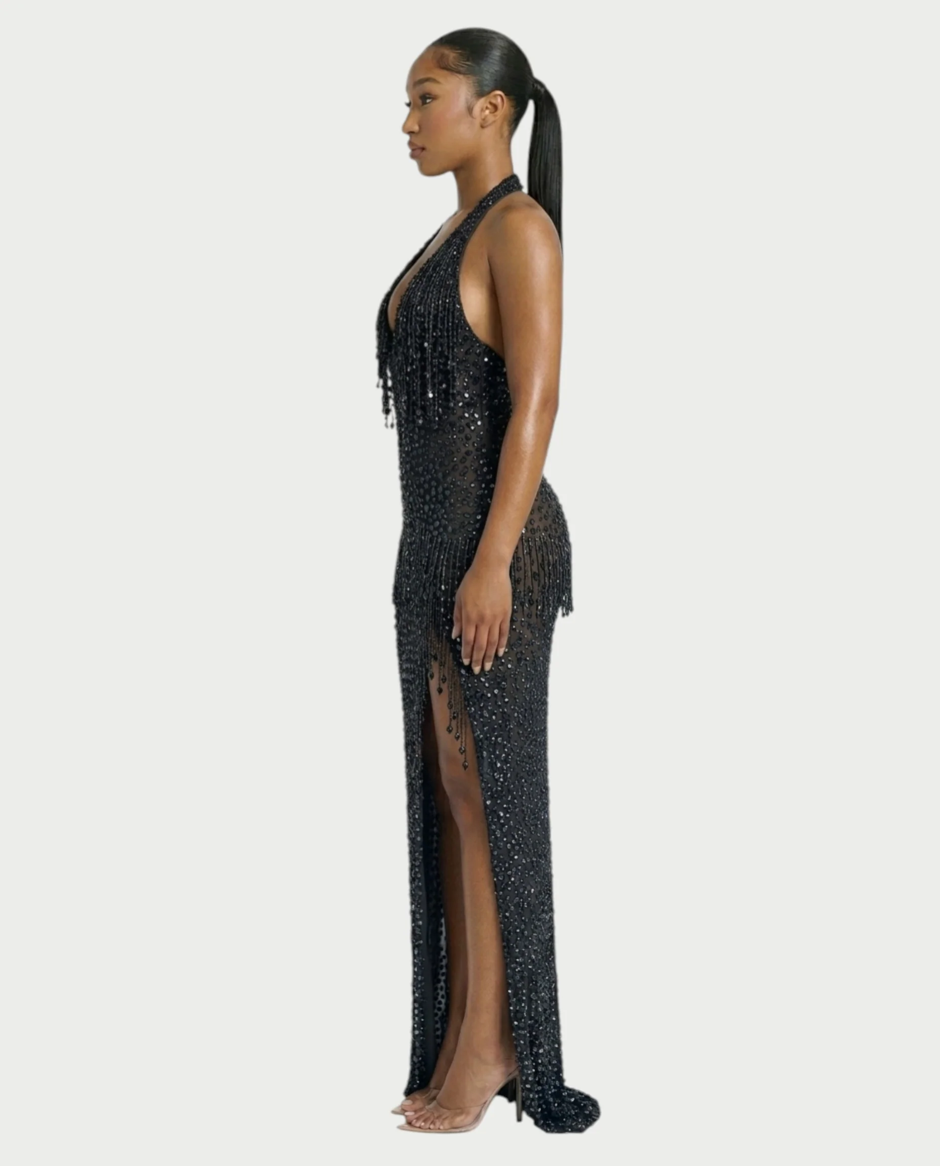 MYRIZ Rhinestone Halter Draped Tassel Maxi Dress - Image 33