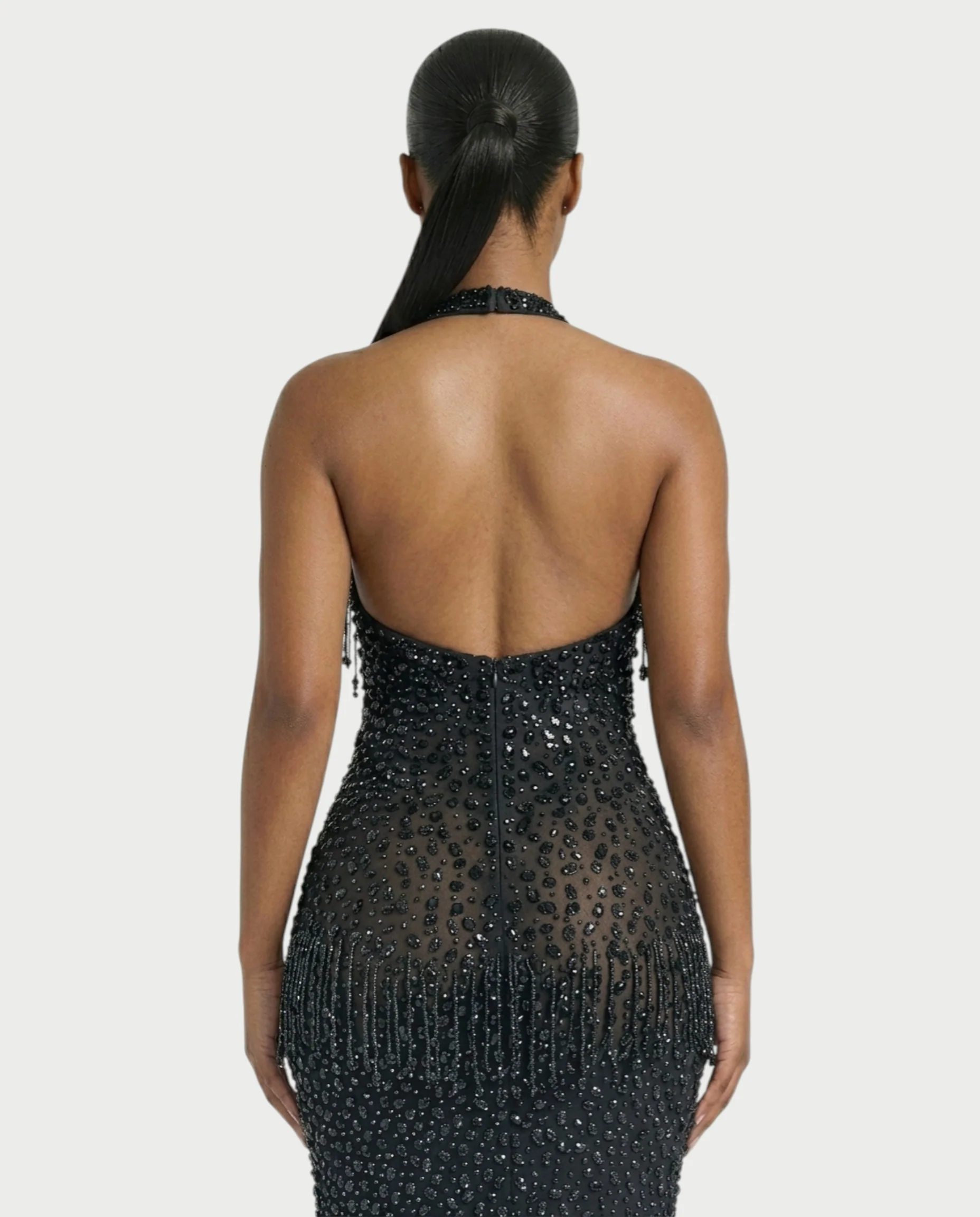 MYRIZ Rhinestone Halter Draped Tassel Maxi Dress - Image 35