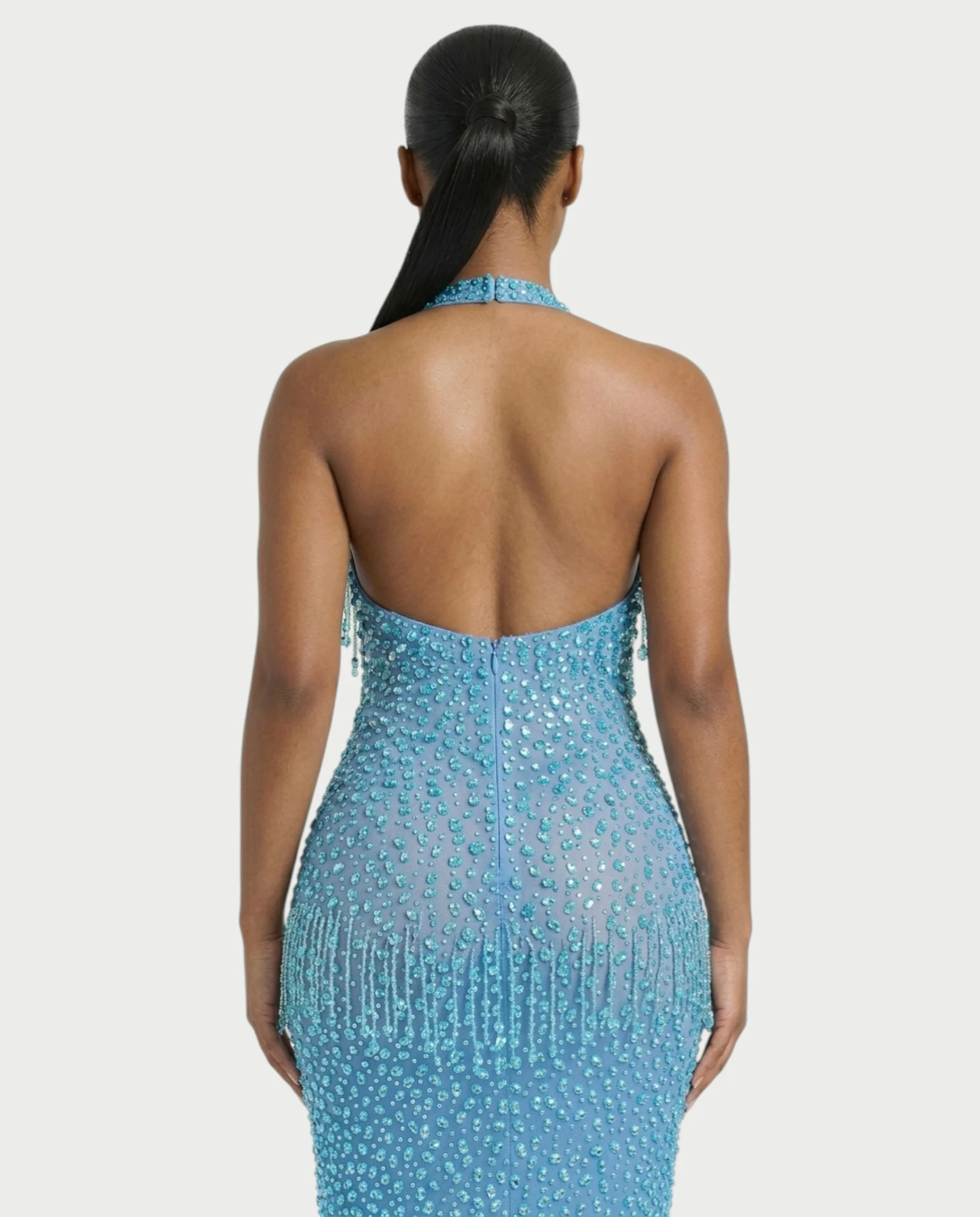 MYRIZ Rhinestone Halter Draped Tassel Maxi Dress - Image 5