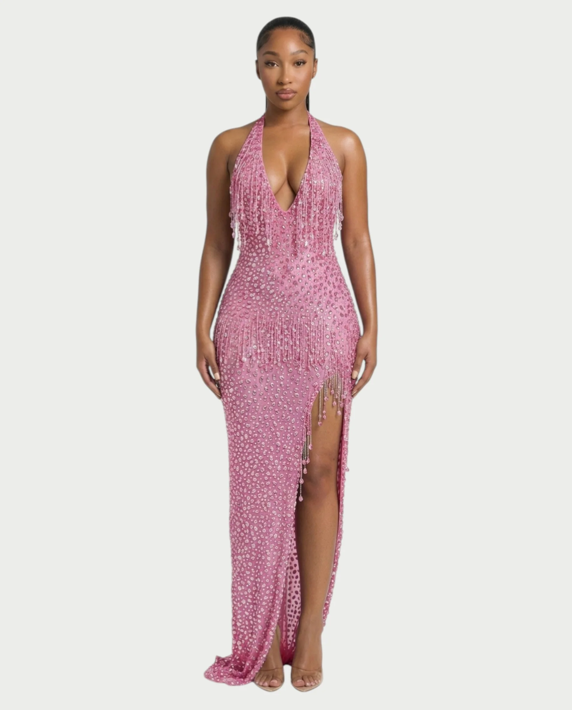 MYRIZ Rhinestone Halter Draped Tassel Maxi Dress - Image 6