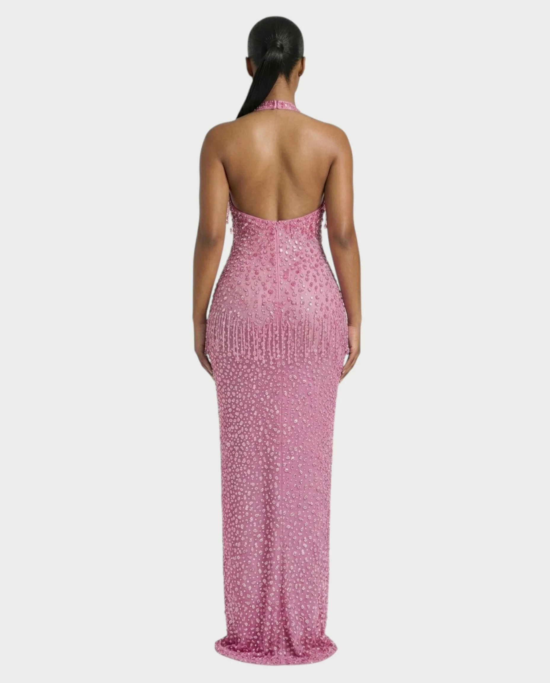 MYRIZ Rhinestone Halter Draped Tassel Maxi Dress - Image 7