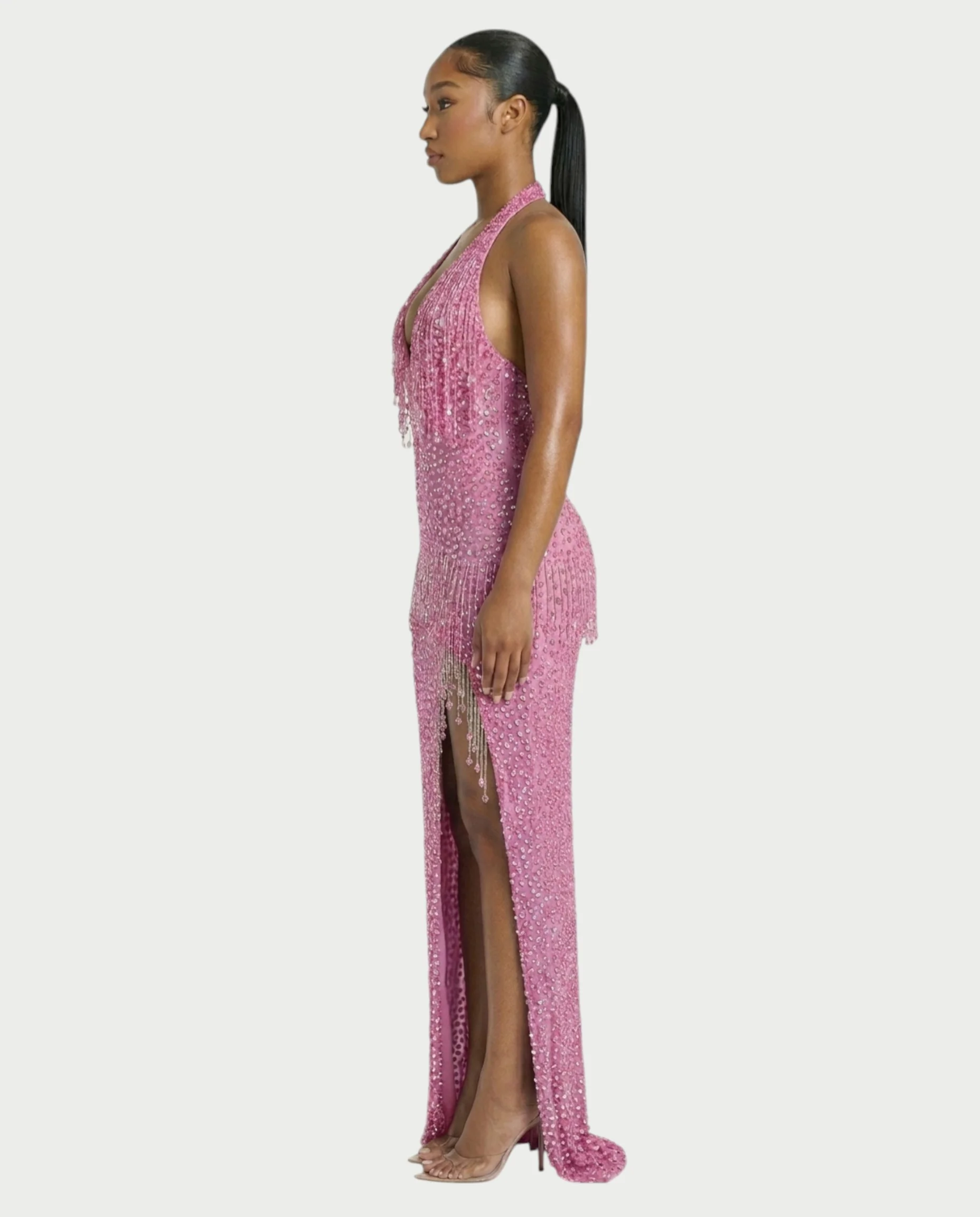 MYRIZ Rhinestone Halter Draped Tassel Maxi Dress - Image 8