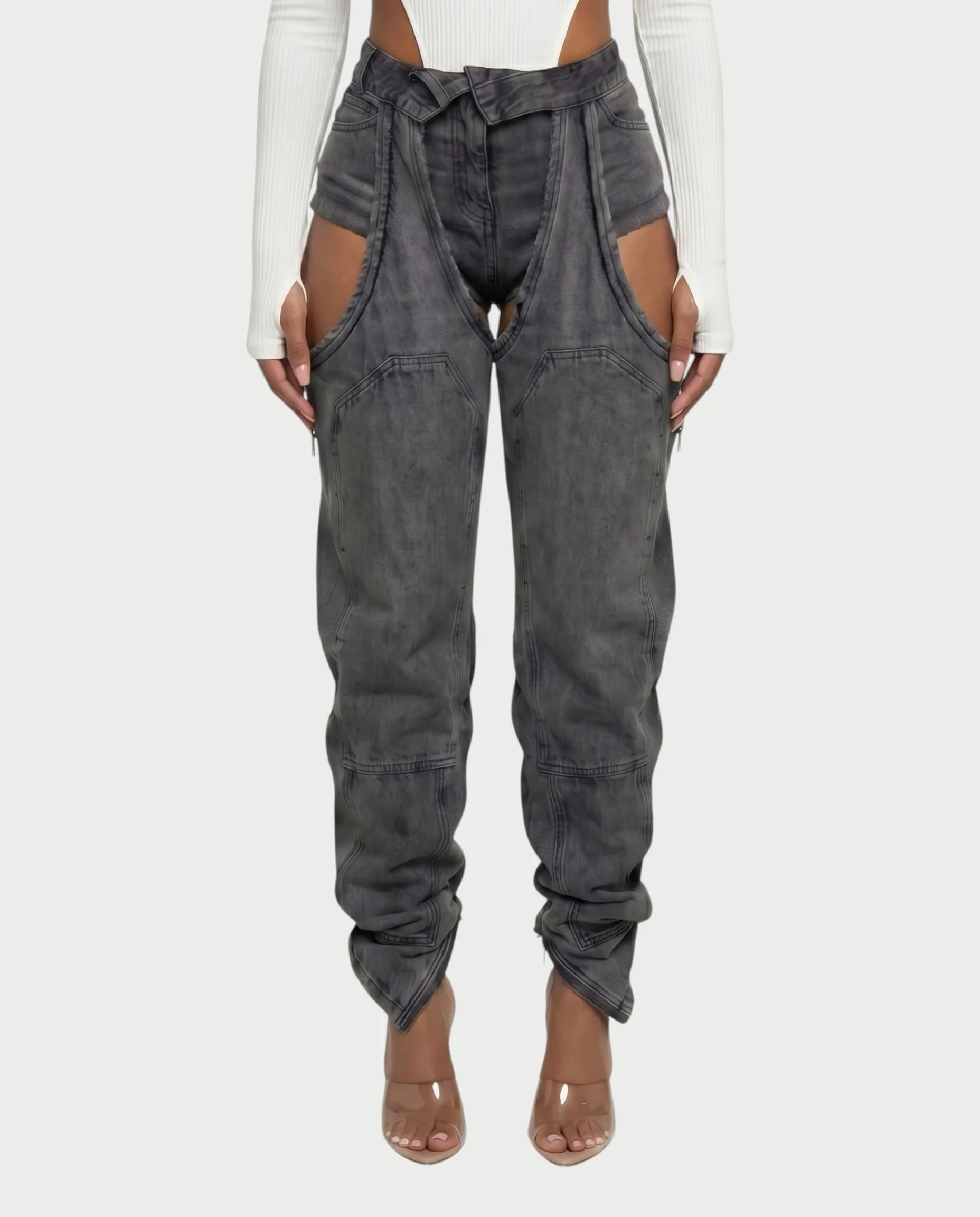 NAMI Distressed Denim Chaps Pants - Image 11