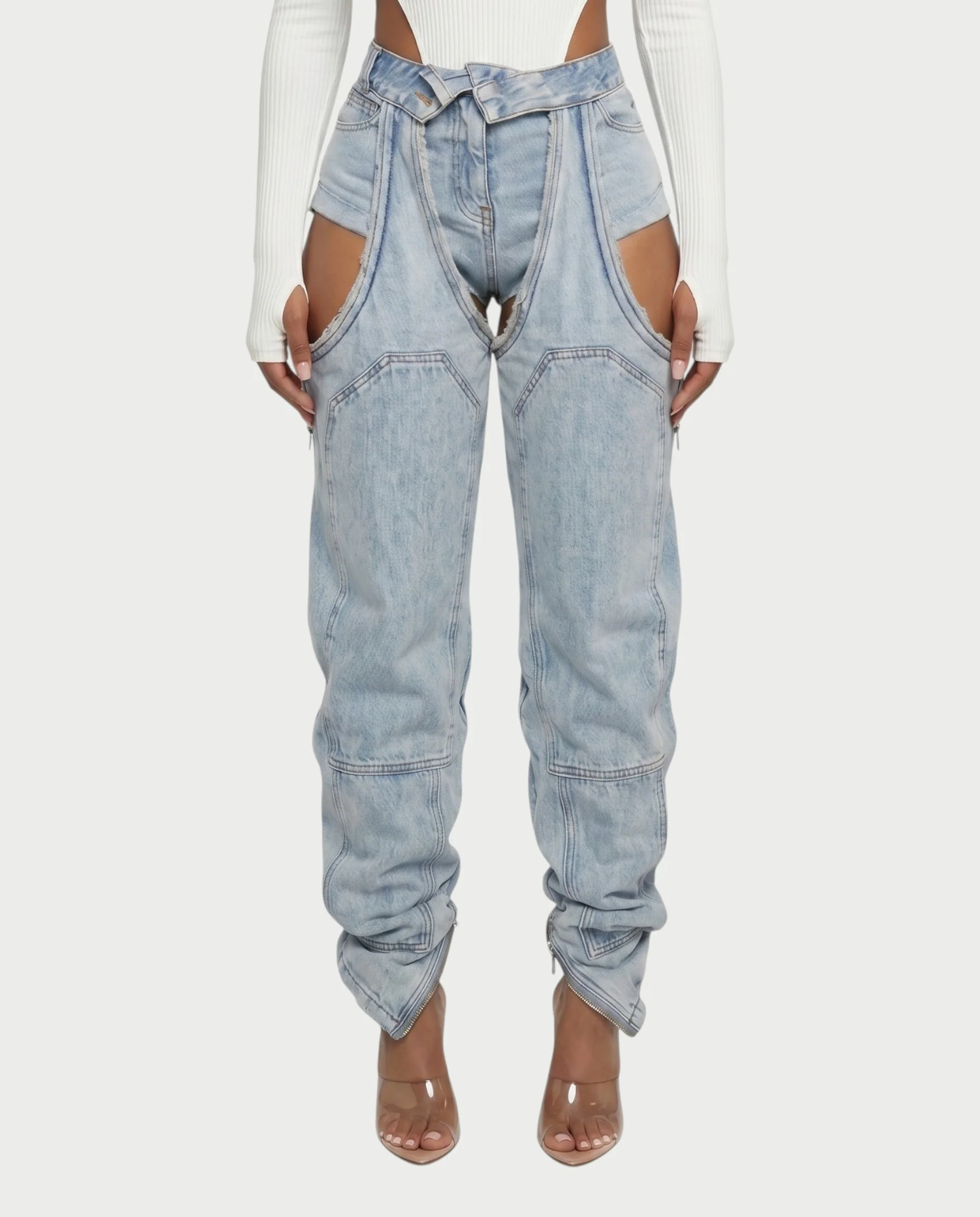 NAMI Distressed Denim Chaps Pants - Image 3