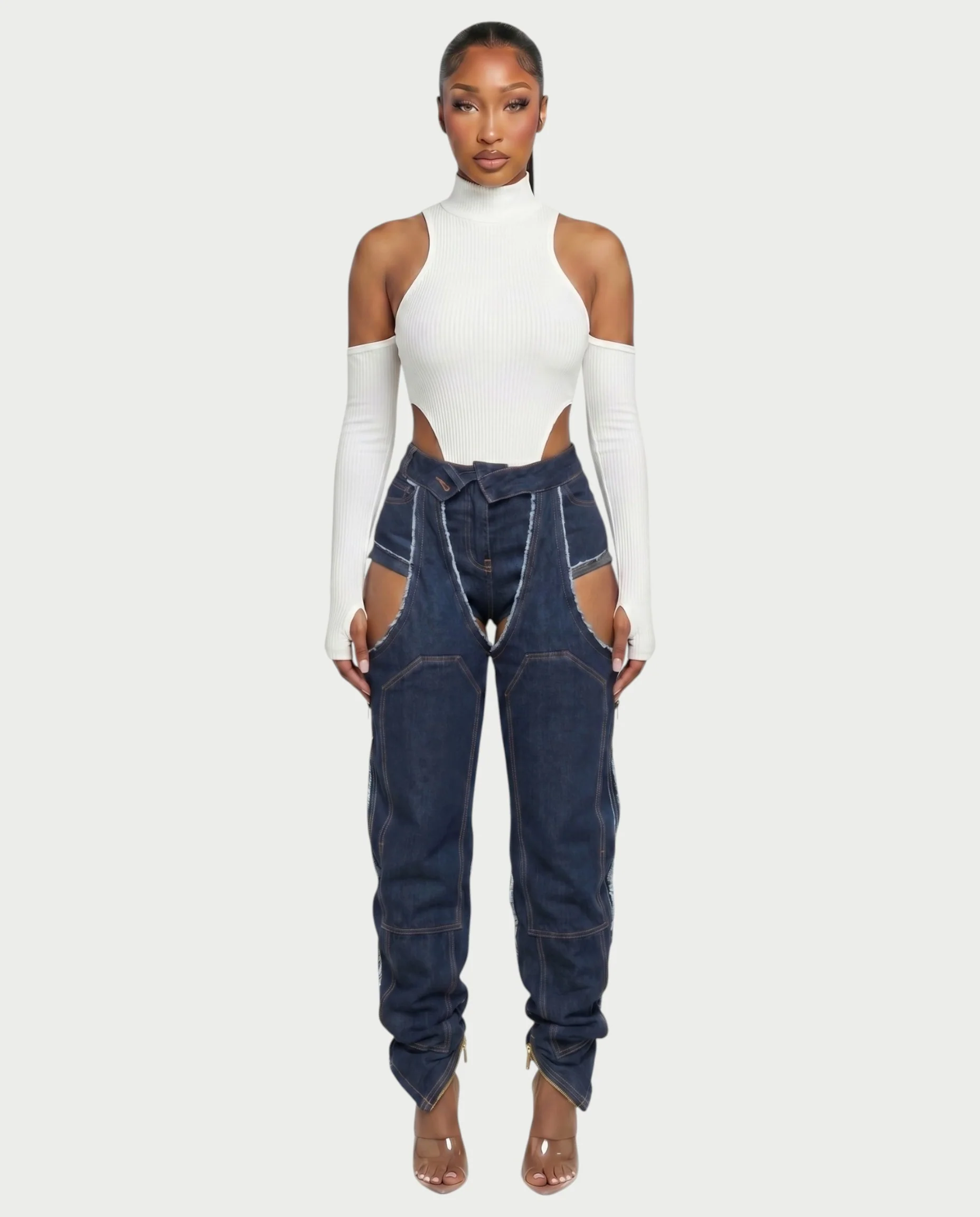 NAMI Distressed Denim Chaps Pants - Image 5