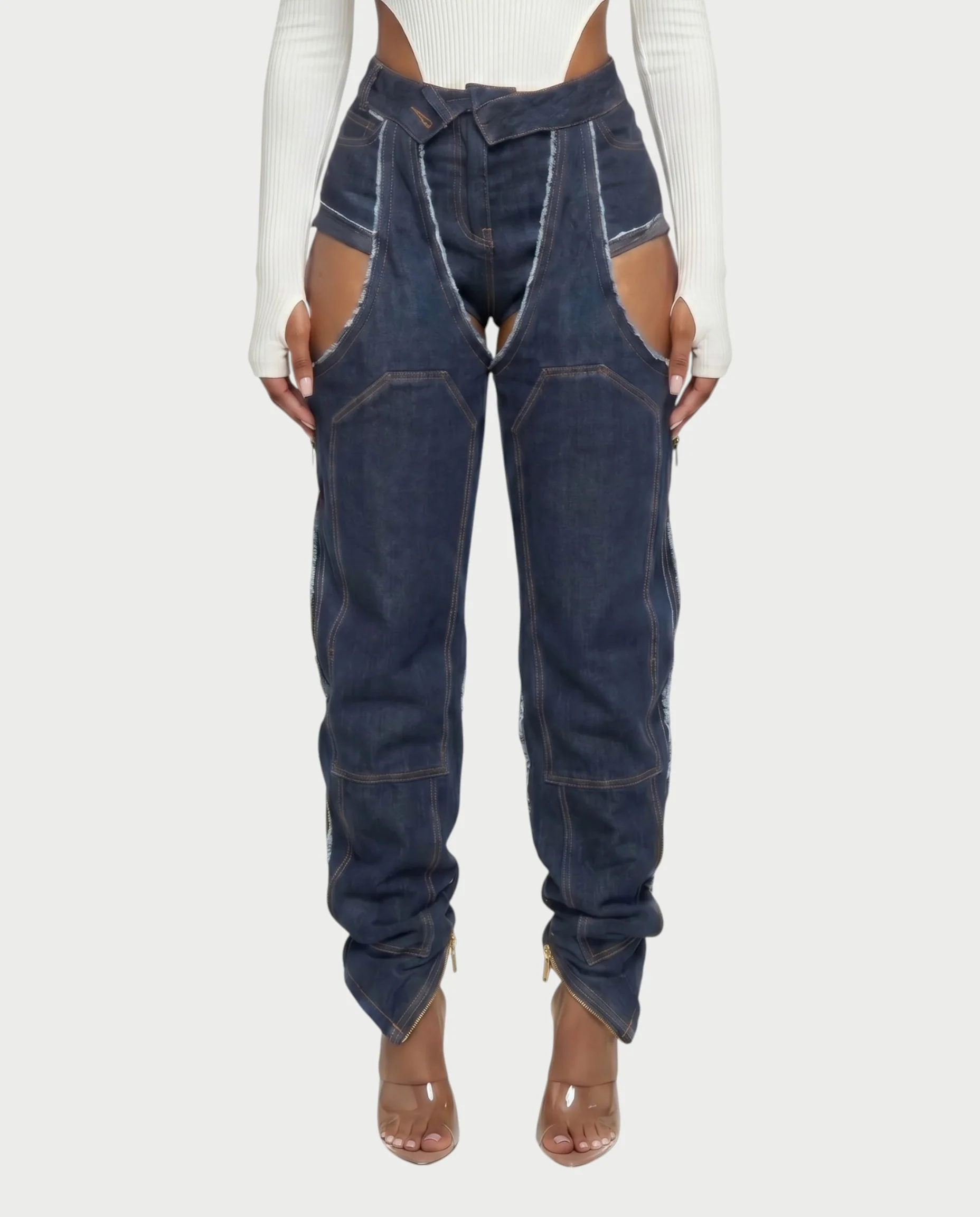 NAMI Distressed Denim Chaps Pants - Image 7