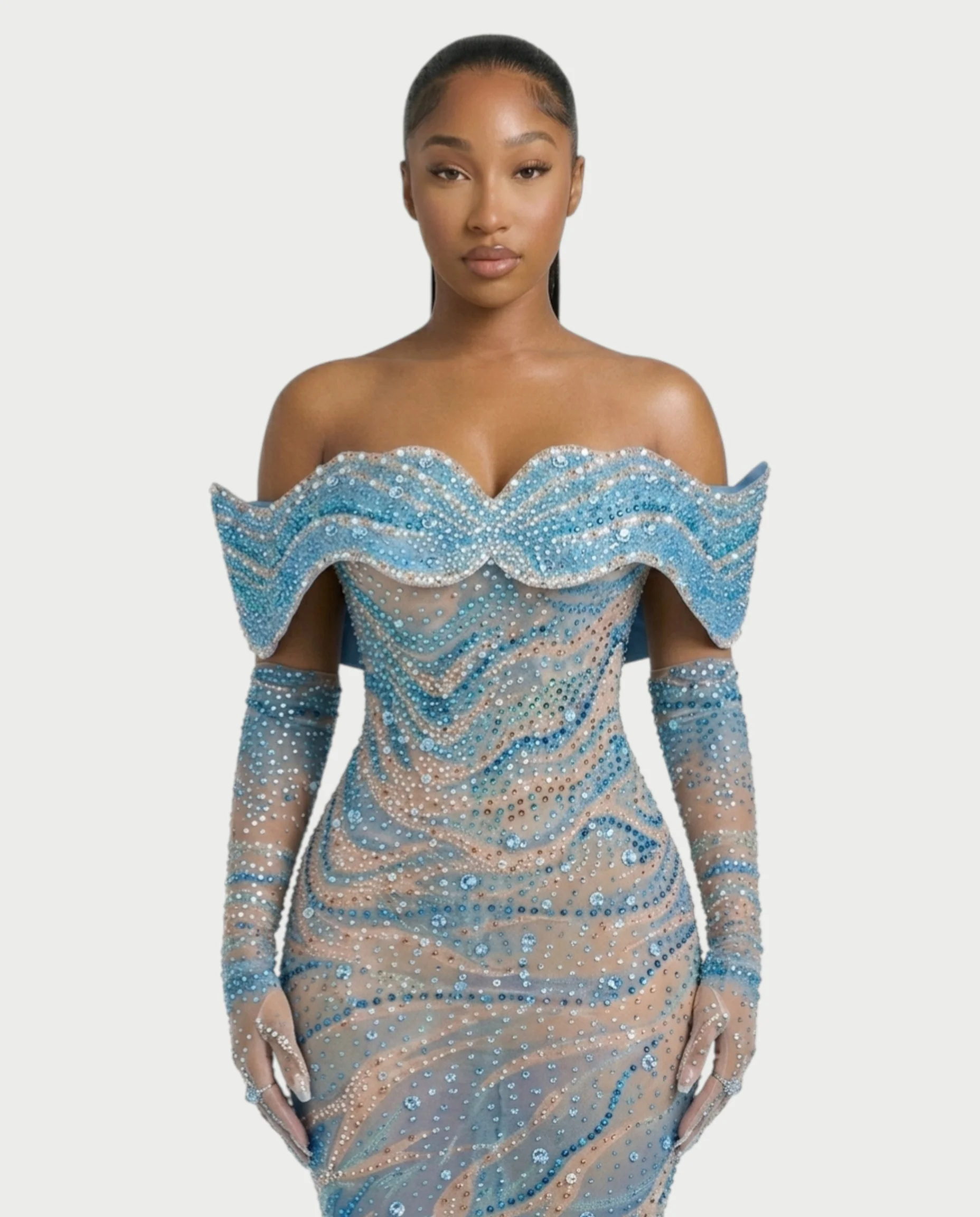 NELKA Rhinestone Off-Shoulder Mesh Maxi Dress - Image 4