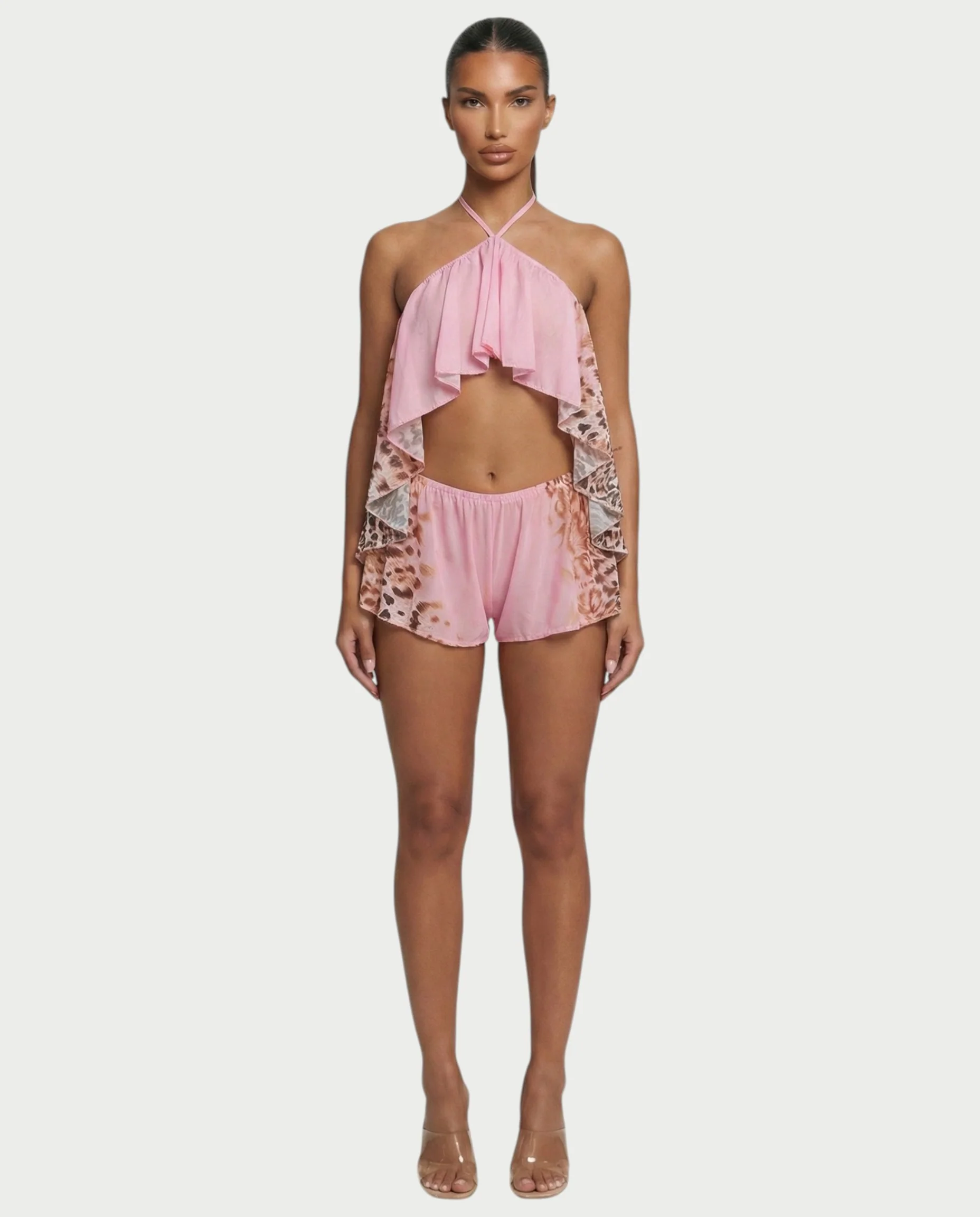 NERYA Leopard Backless Flowy Top & Shorts Set