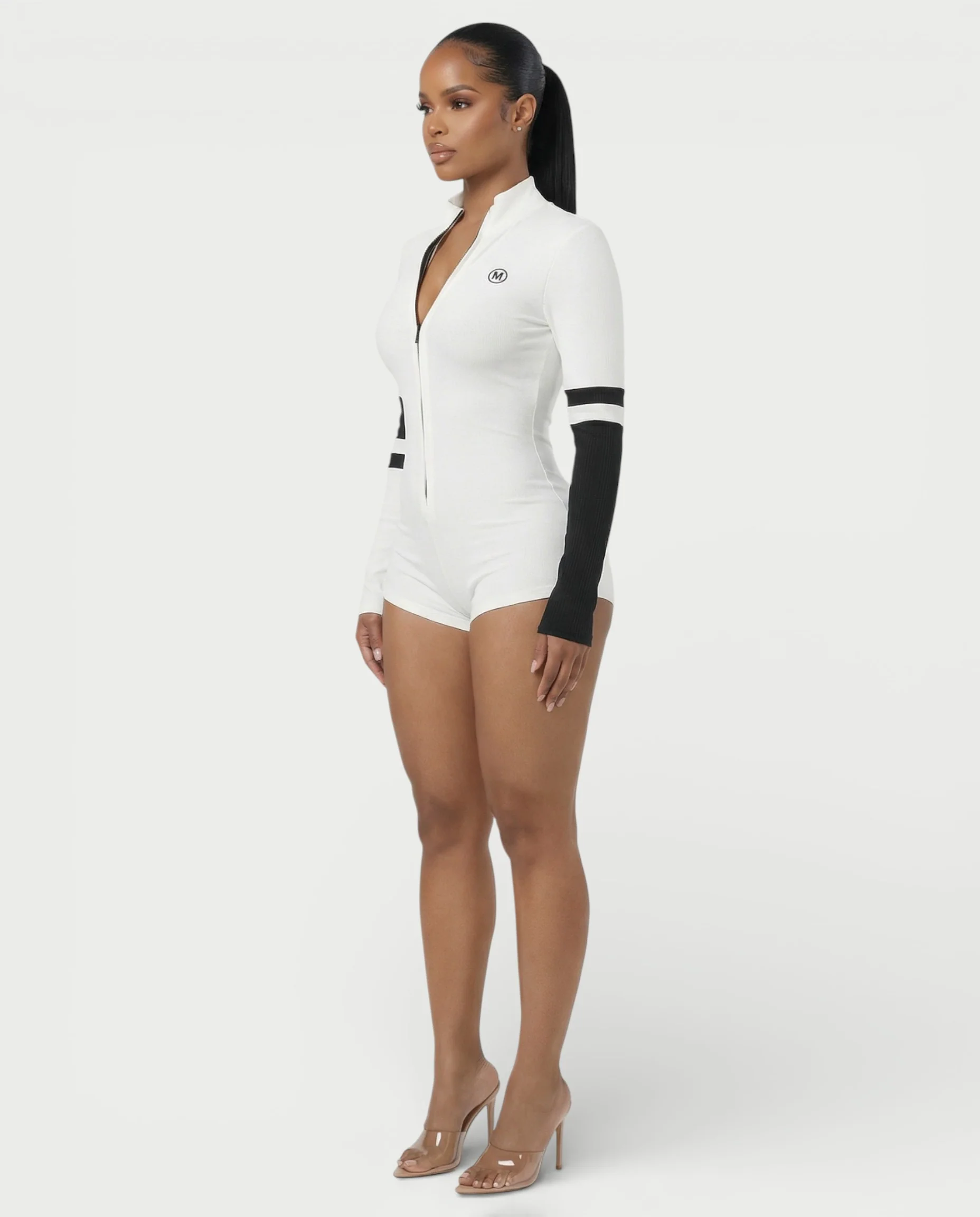 NICOLE Knitted High Collar Zipper Tight Romper - Image 3