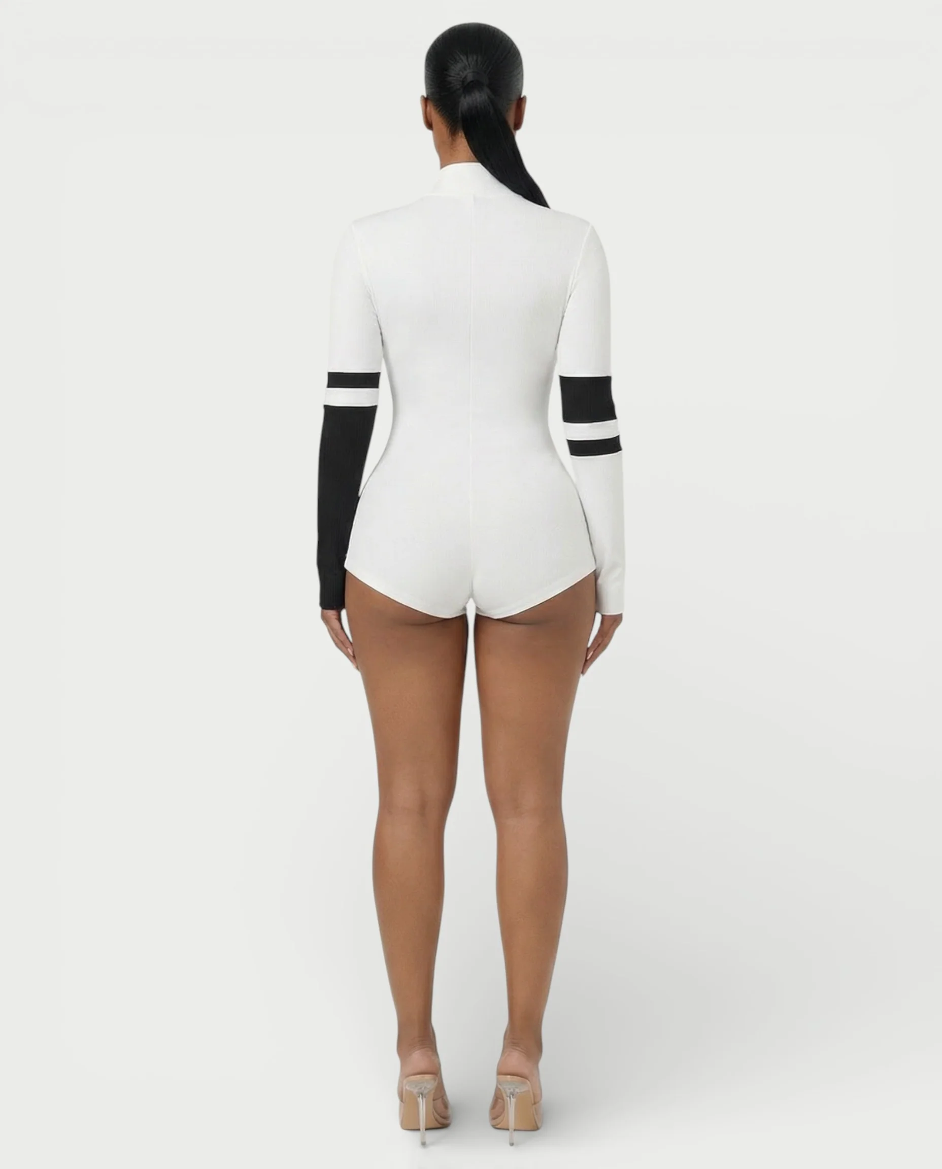 NICOLE Knitted High Collar Zipper Tight Romper - Image 4