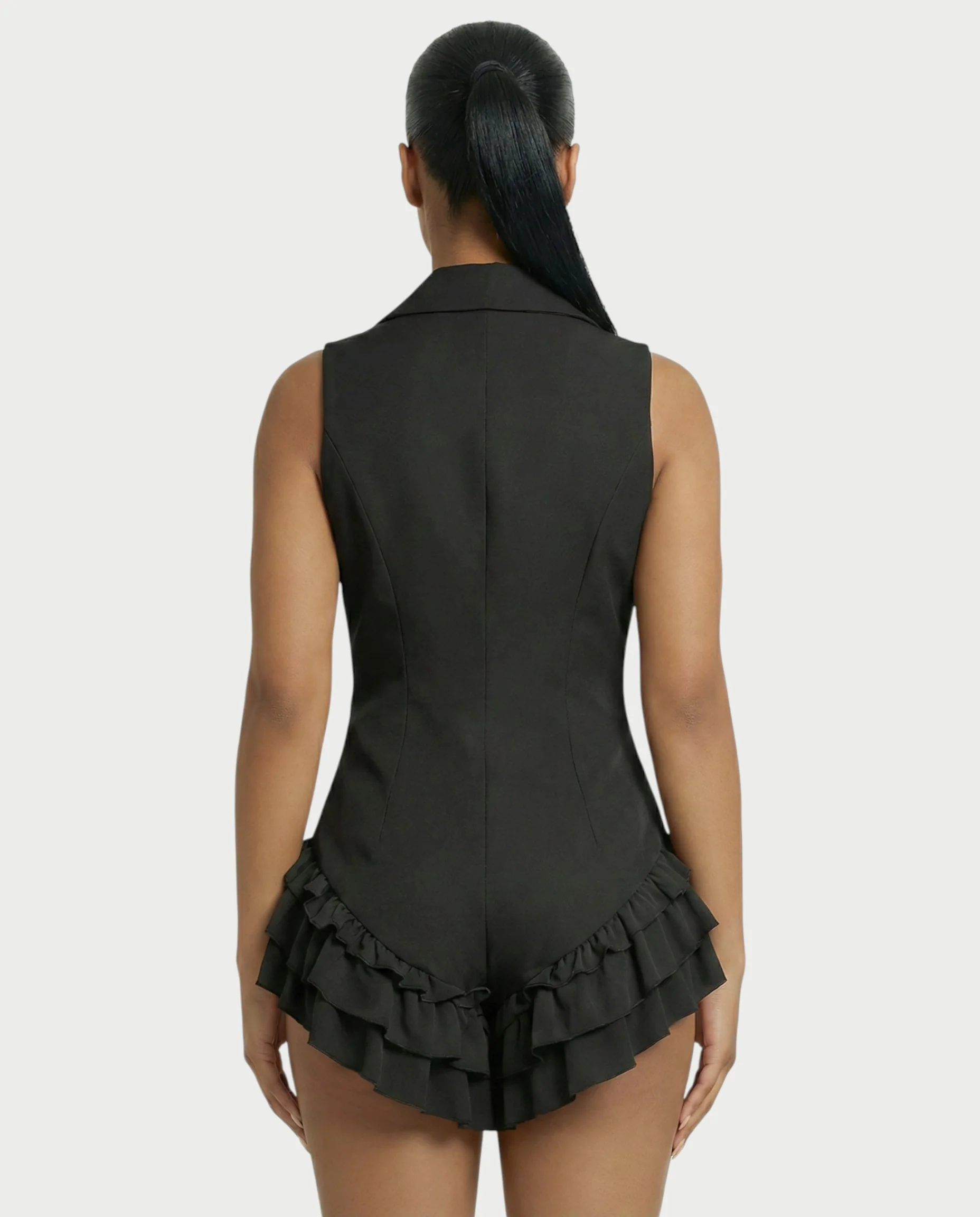 NIVARA Tailored Ruffle-Trim Tuxedo Romper - Image 10