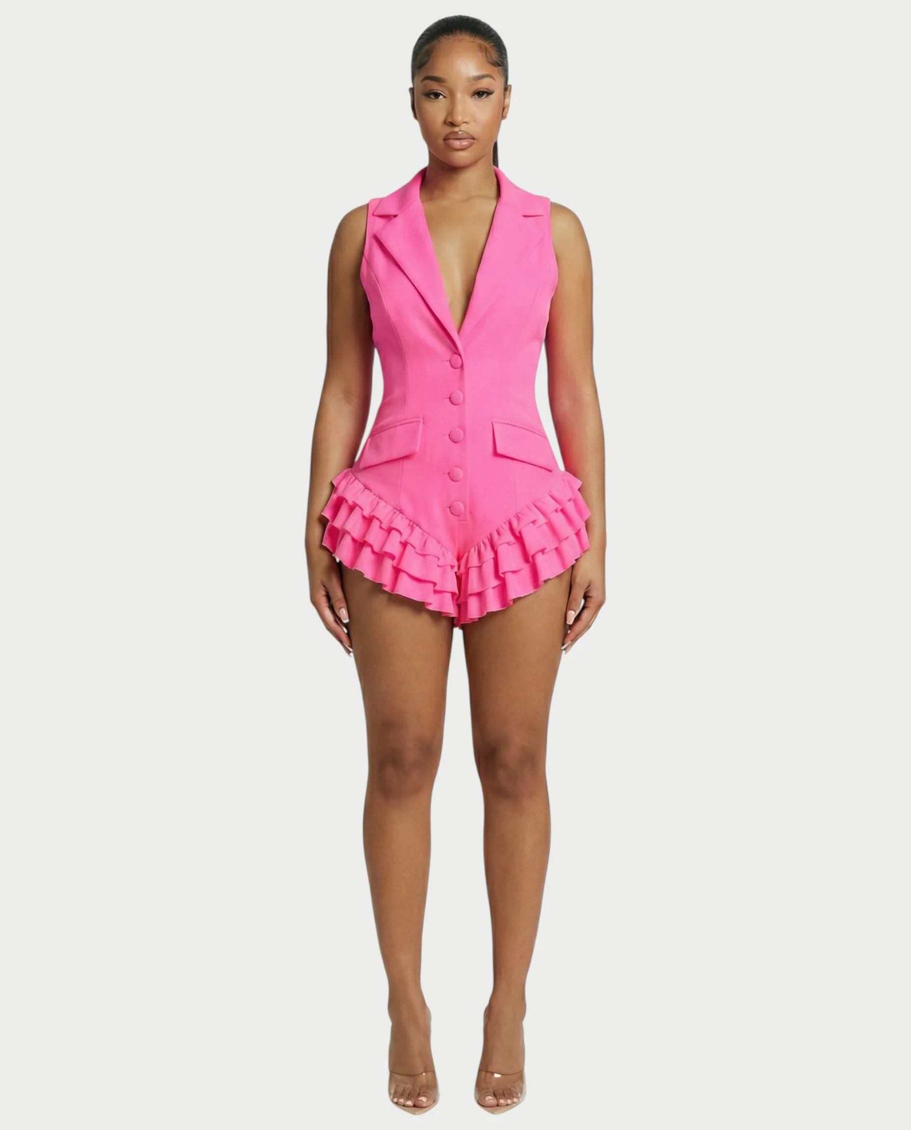 NIVARA Tailored Ruffle-Trim Tuxedo Romper - Image 11