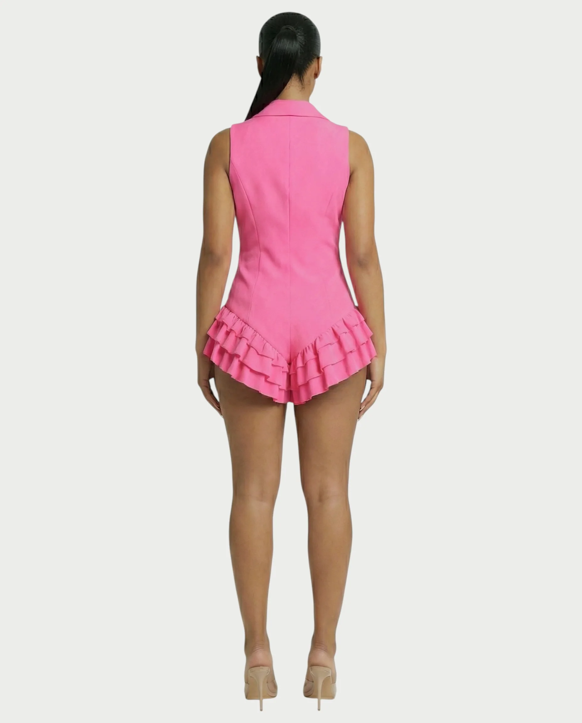 NIVARA Tailored Ruffle-Trim Tuxedo Romper - Image 12