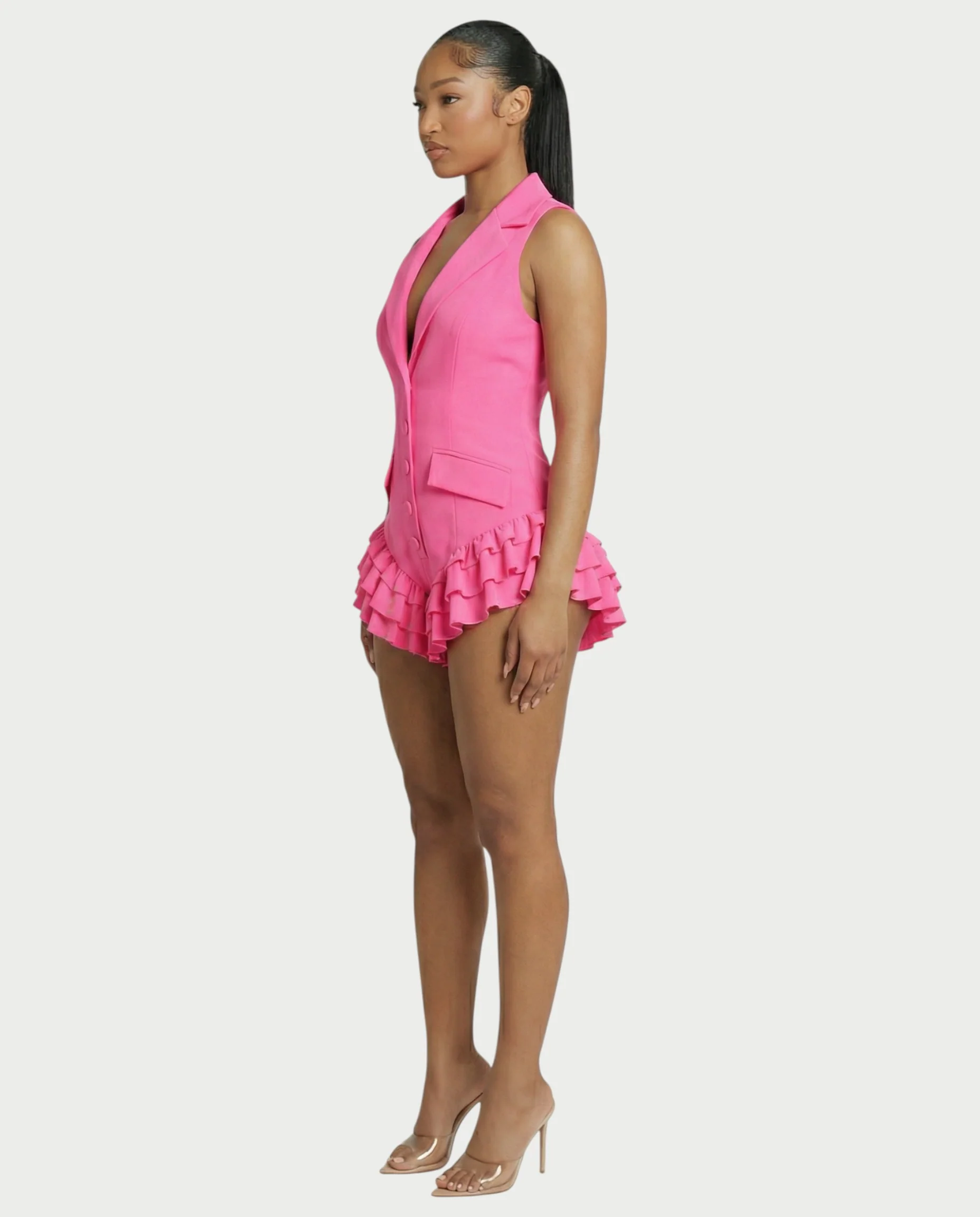 NIVARA Tailored Ruffle-Trim Tuxedo Romper - Image 13