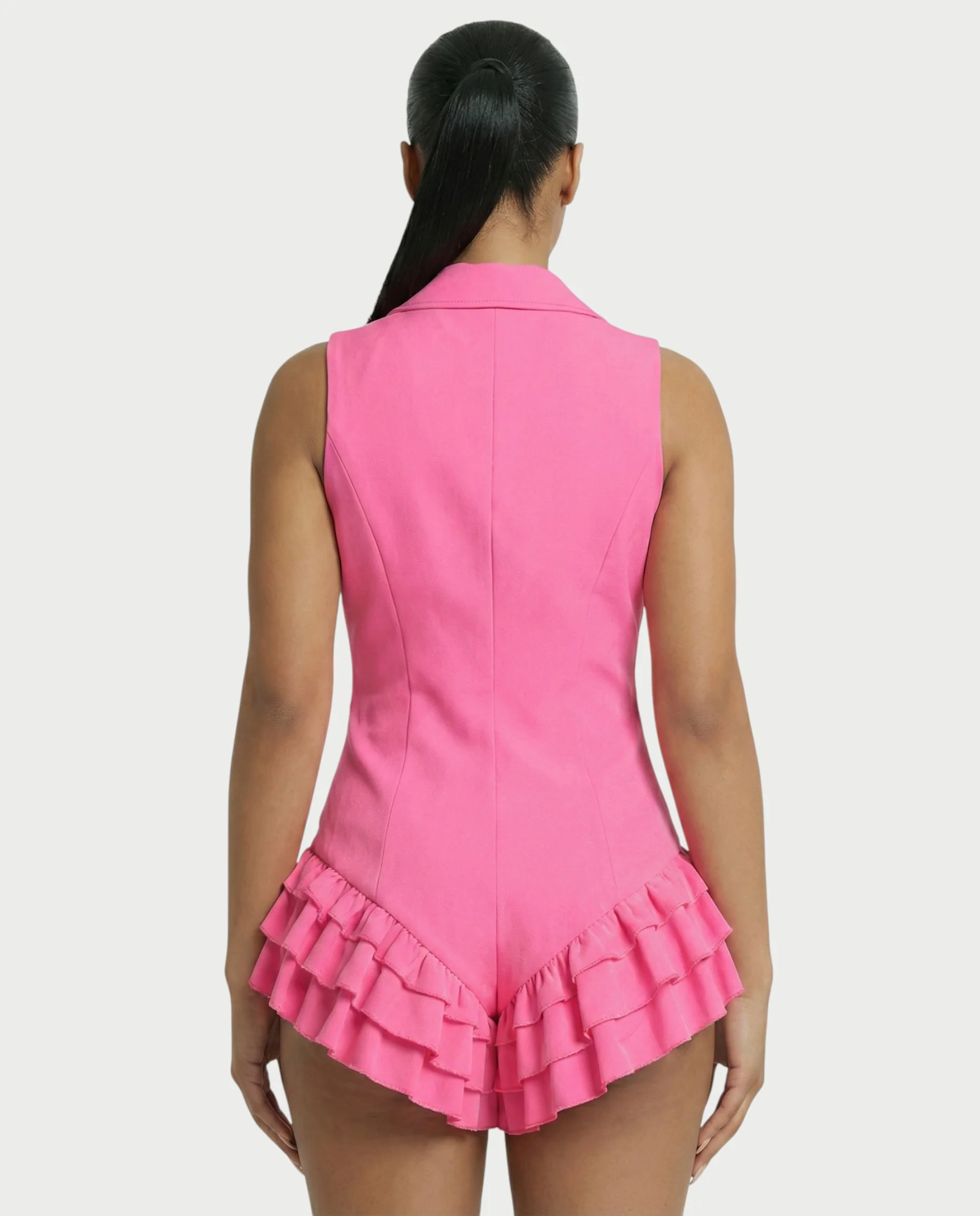 NIVARA Tailored Ruffle-Trim Tuxedo Romper - Image 15