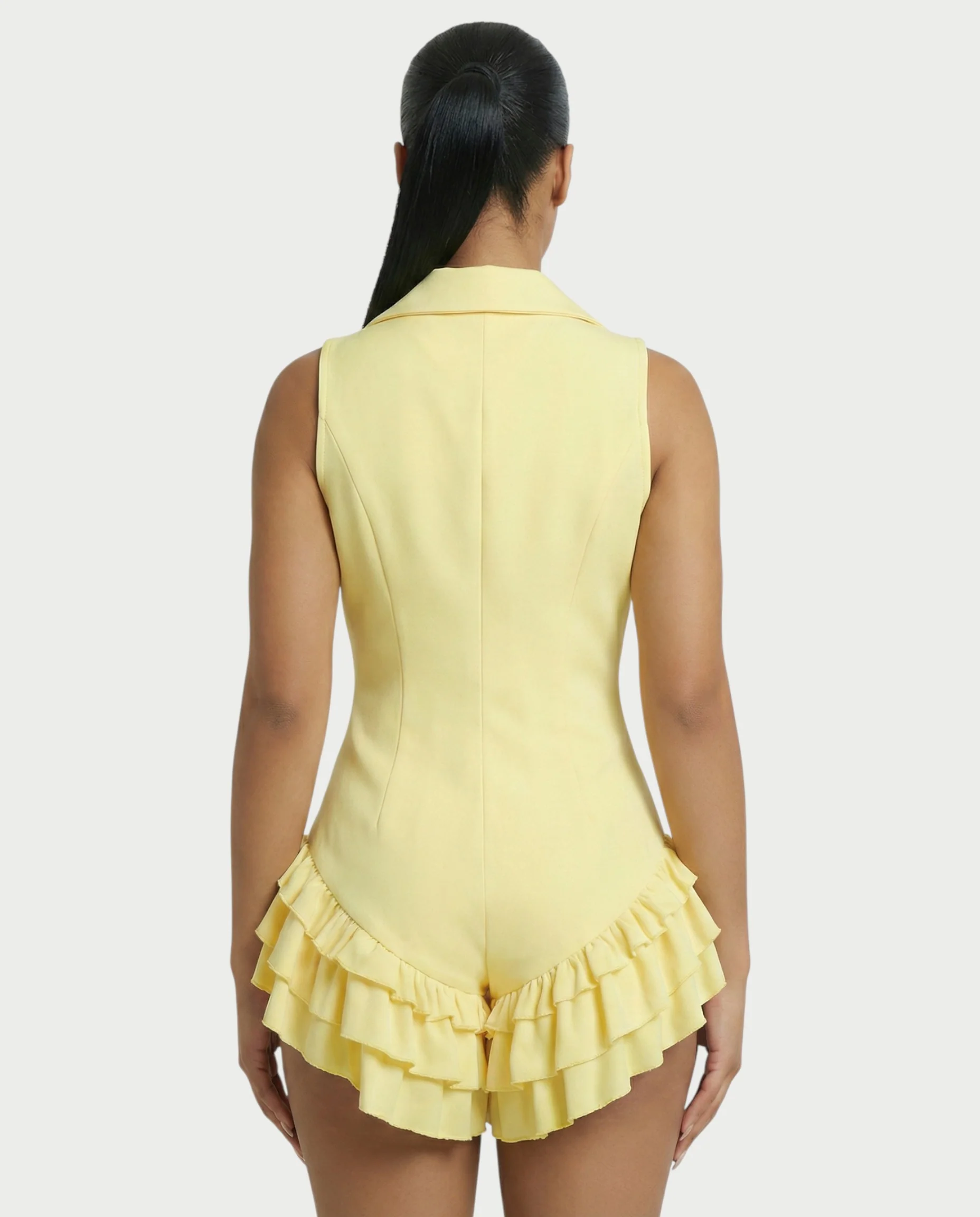 NIVARA Tailored Ruffle-Trim Tuxedo Romper - Image 5