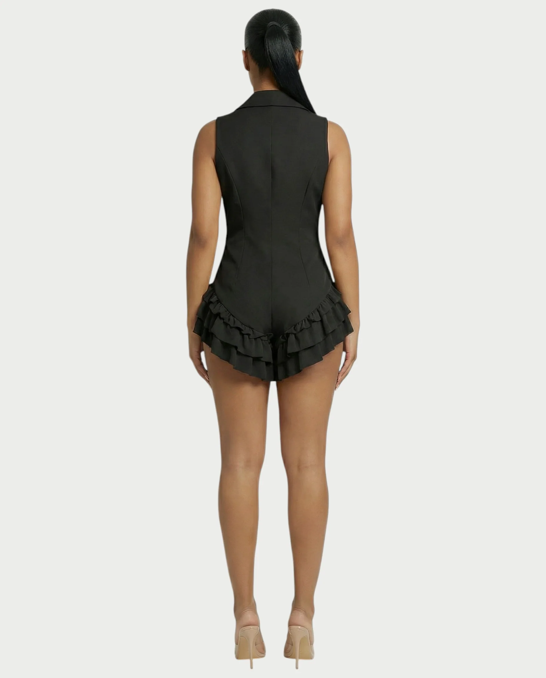 NIVARA Tailored Ruffle-Trim Tuxedo Romper - Image 7