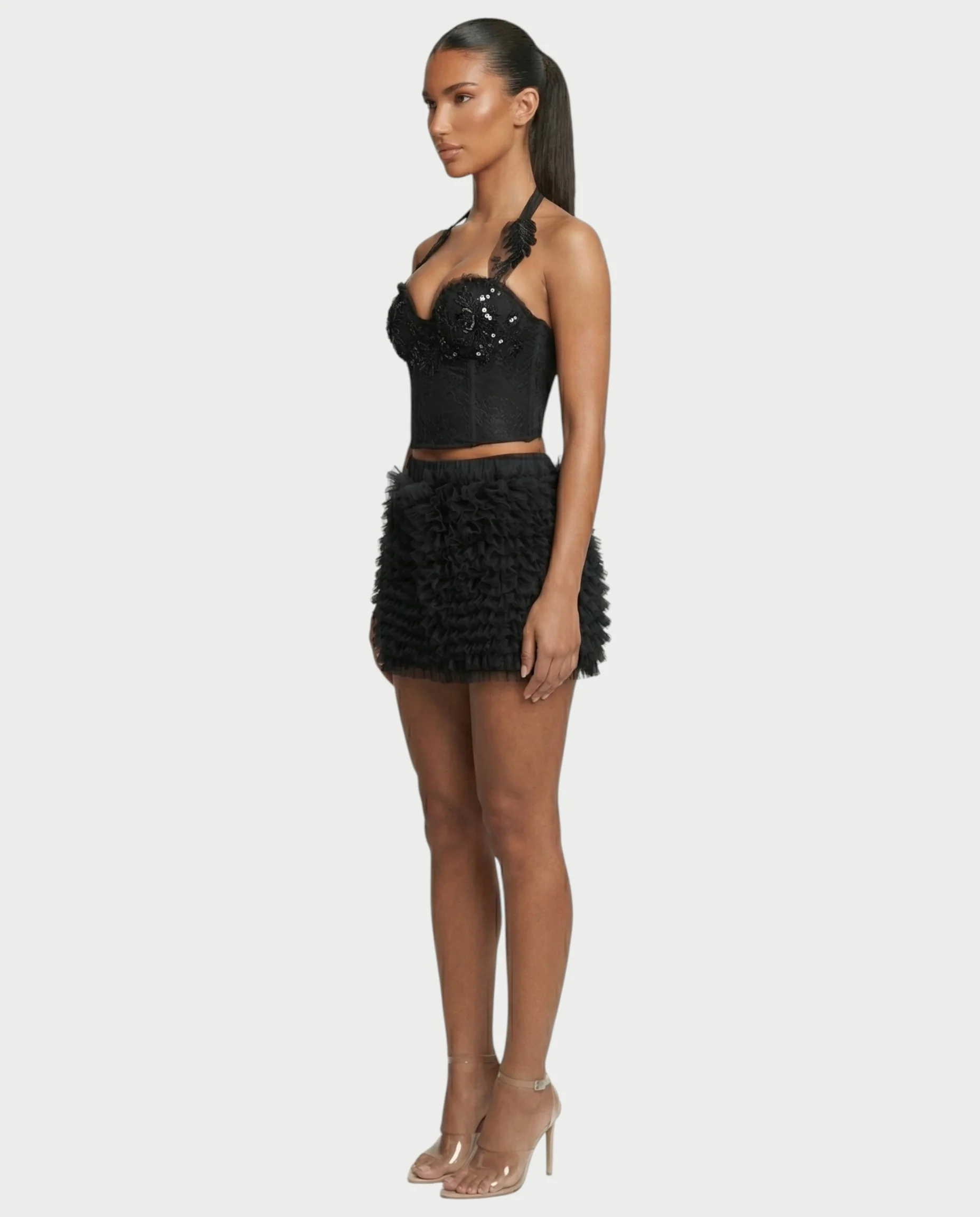 NIXIE Sequin Floral Corset Crop Top & Ruffle Skirt Set - Image 3