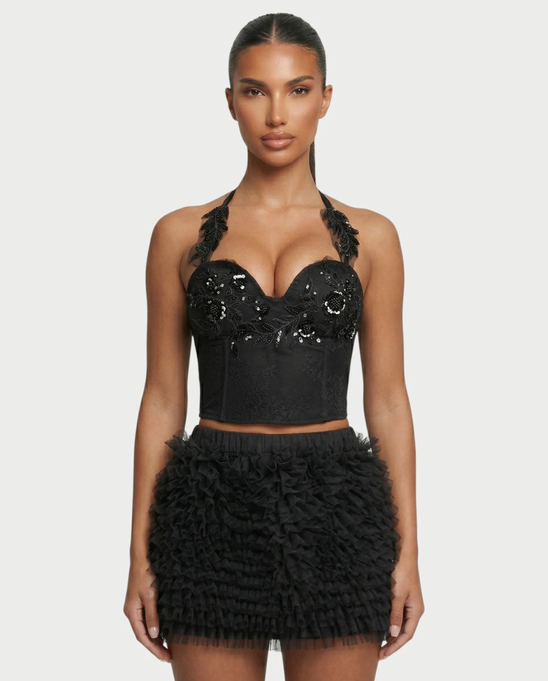 NIXIE Sequin Floral Corset Crop Top & Ruffle Skirt Set - Image 4