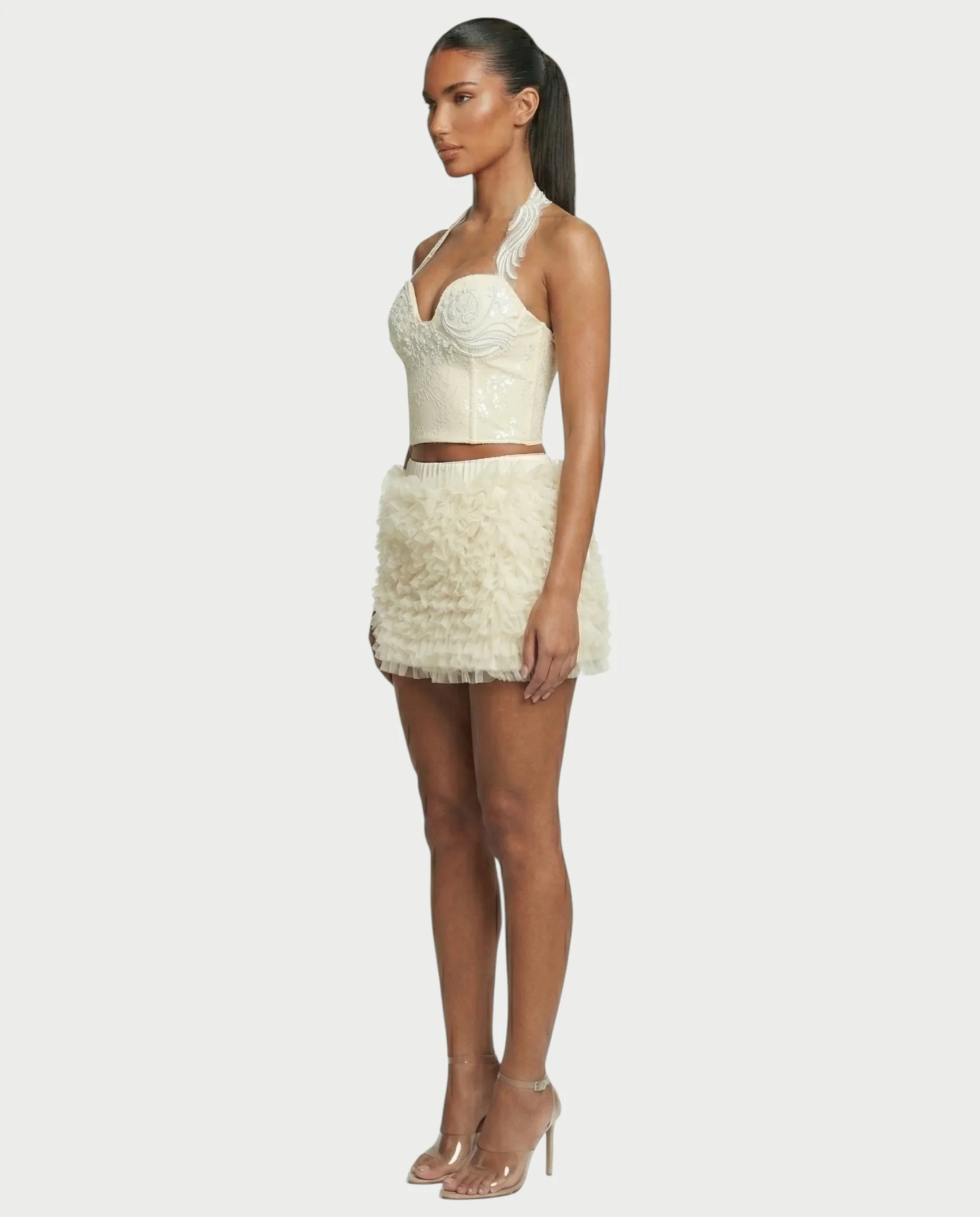 NIXIE Sequin Floral Corset Crop Top & Ruffle Skirt Set - Image 8