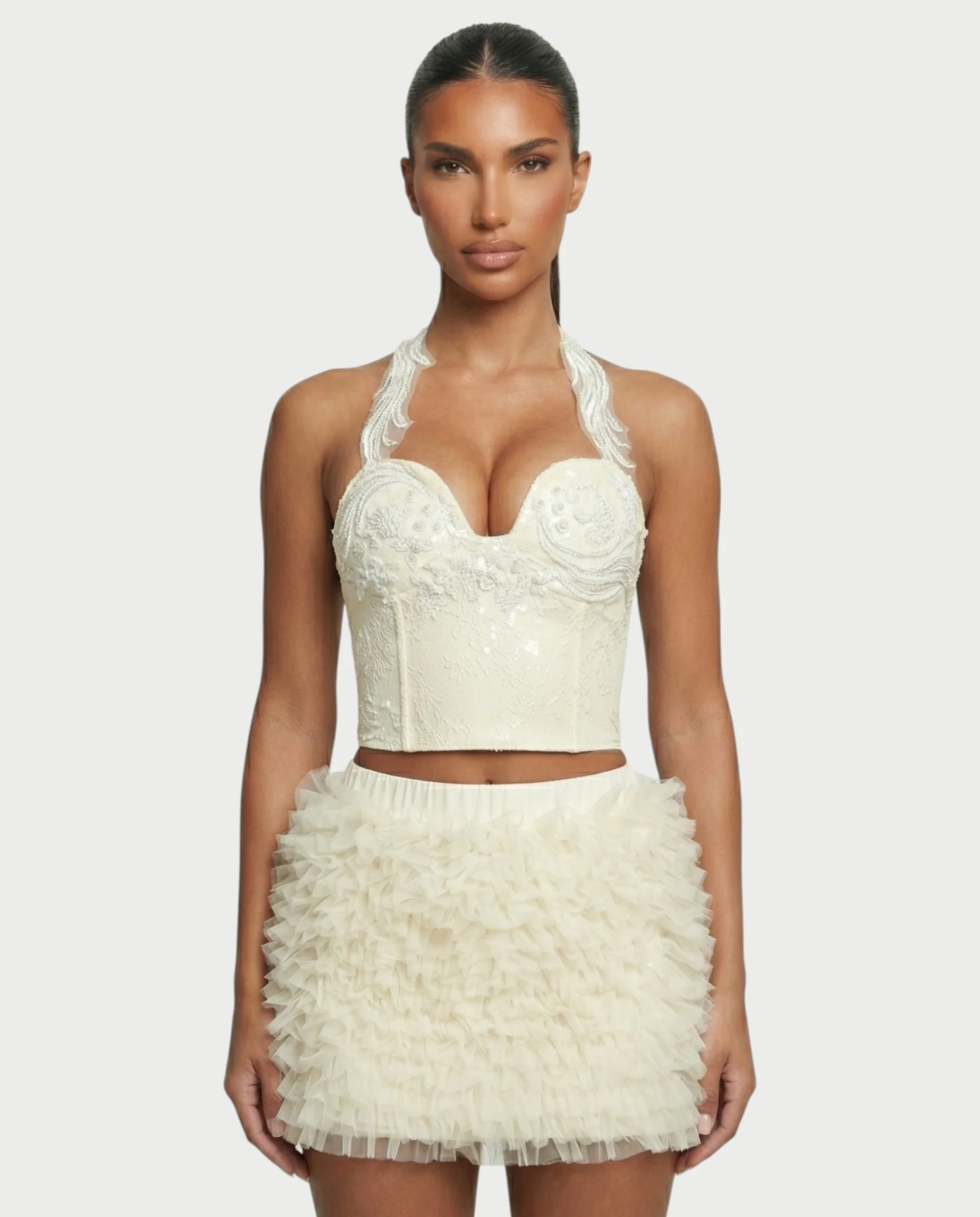 NIXIE Sequin Floral Corset Crop Top & Ruffle Skirt Set - Image 9