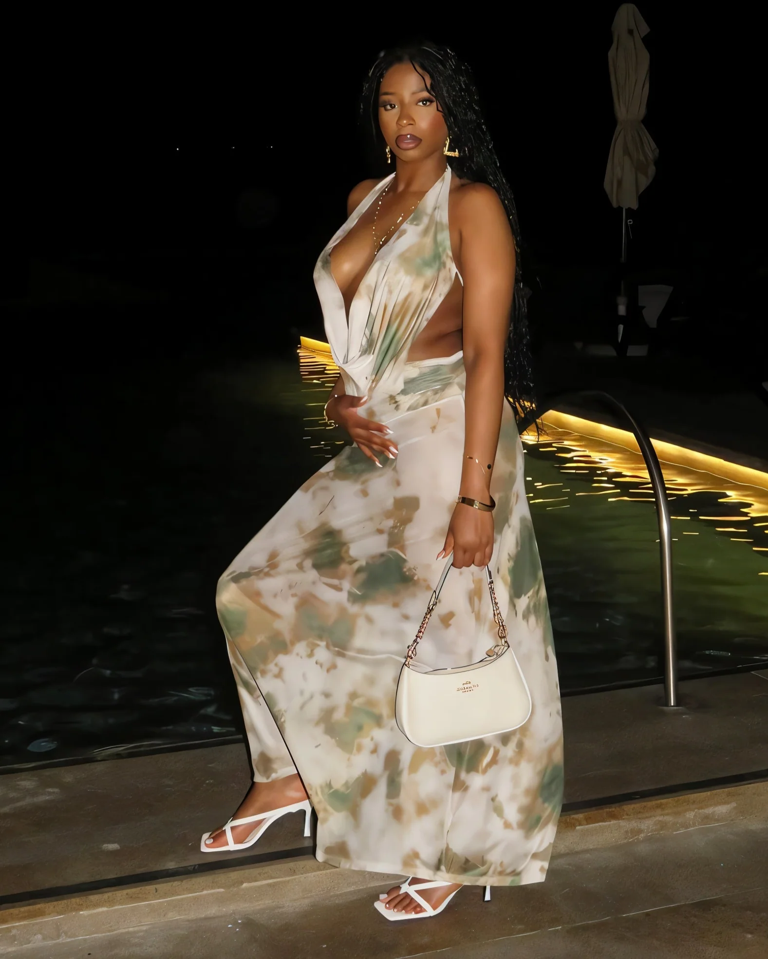 NOEMI Abstract Print Cowl Halter Top & Maxi Skirt Set - Image 5