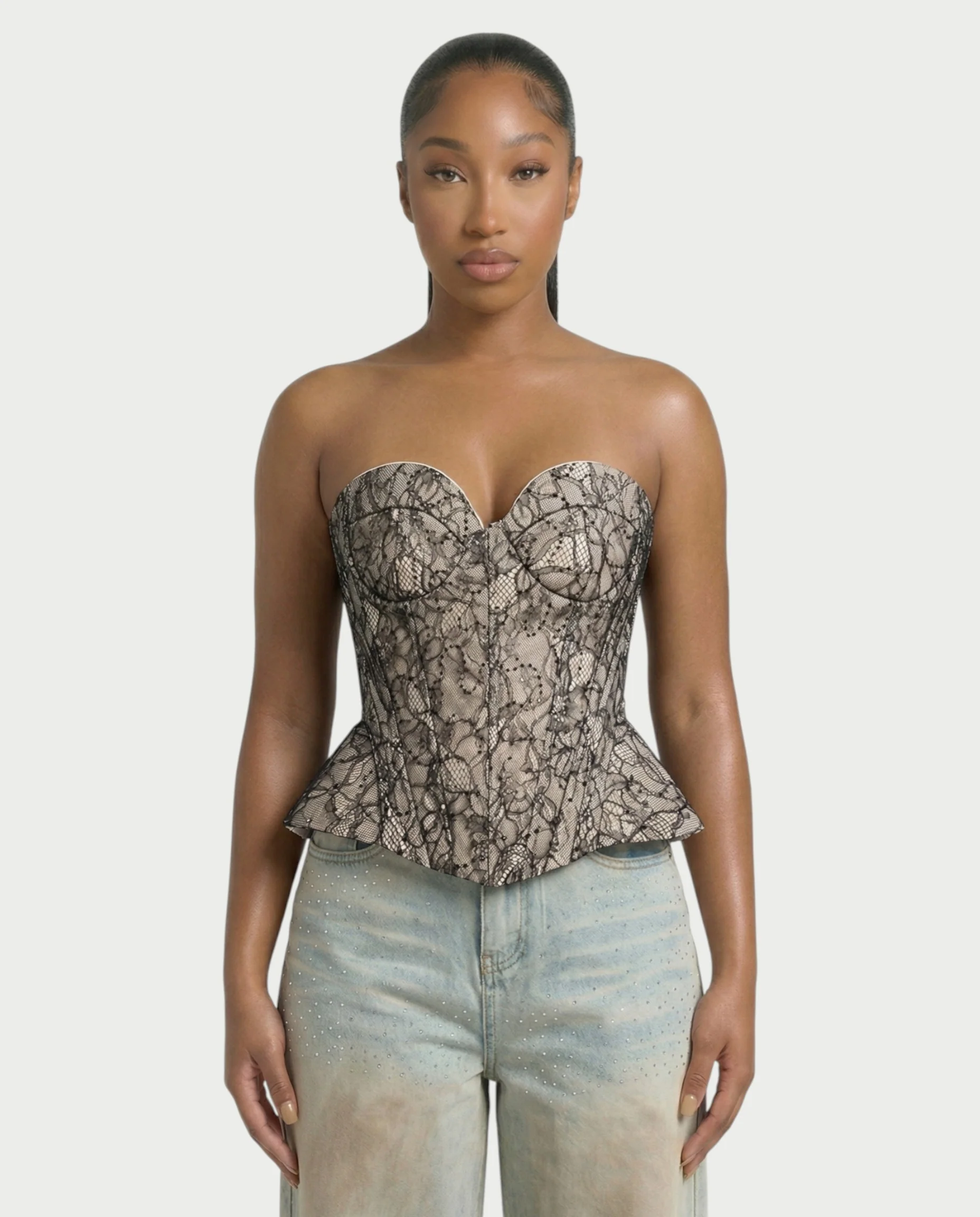 OLINE Peplum Lace Corset Top
