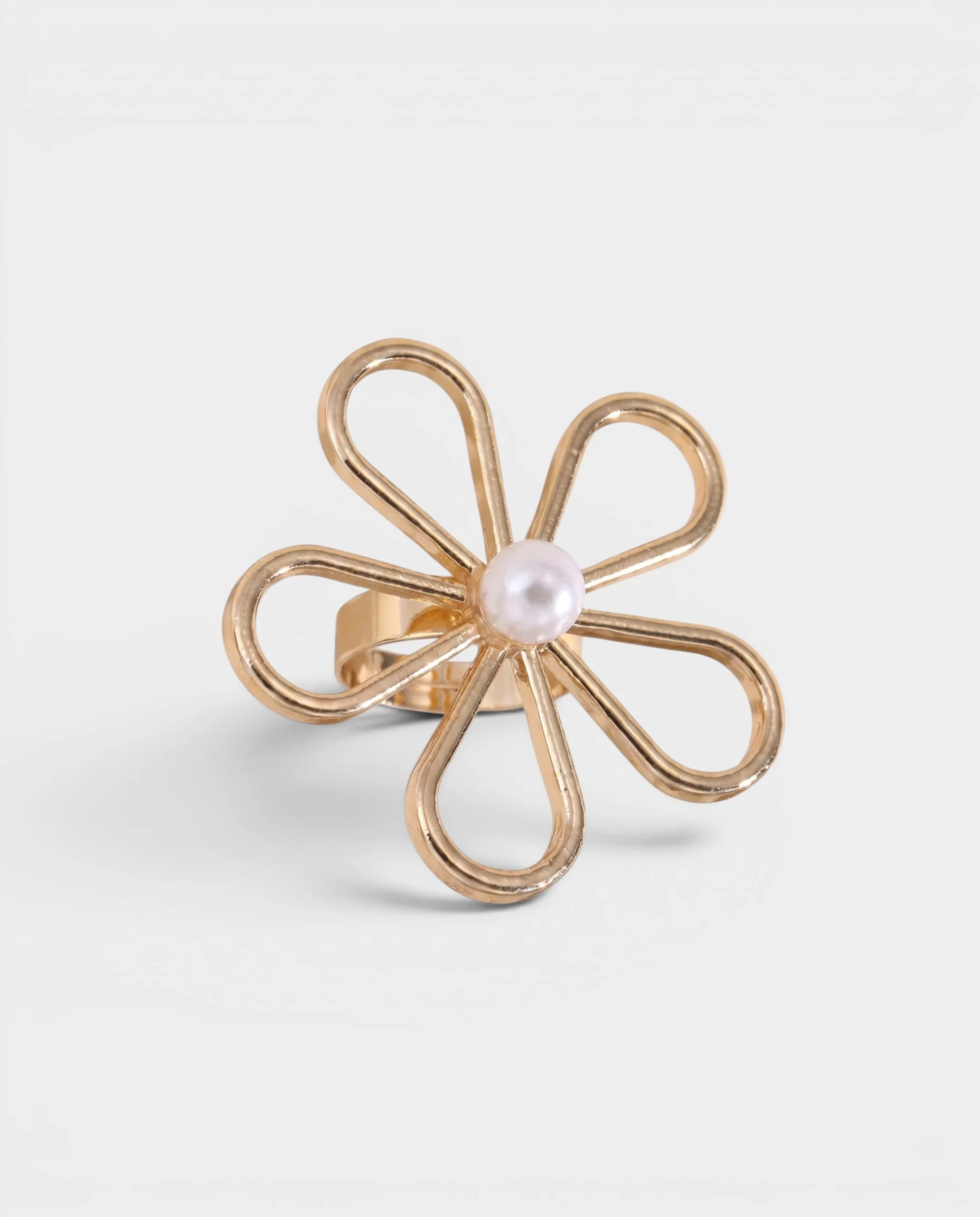Open Petal Flower Pearl Ring - Image 2