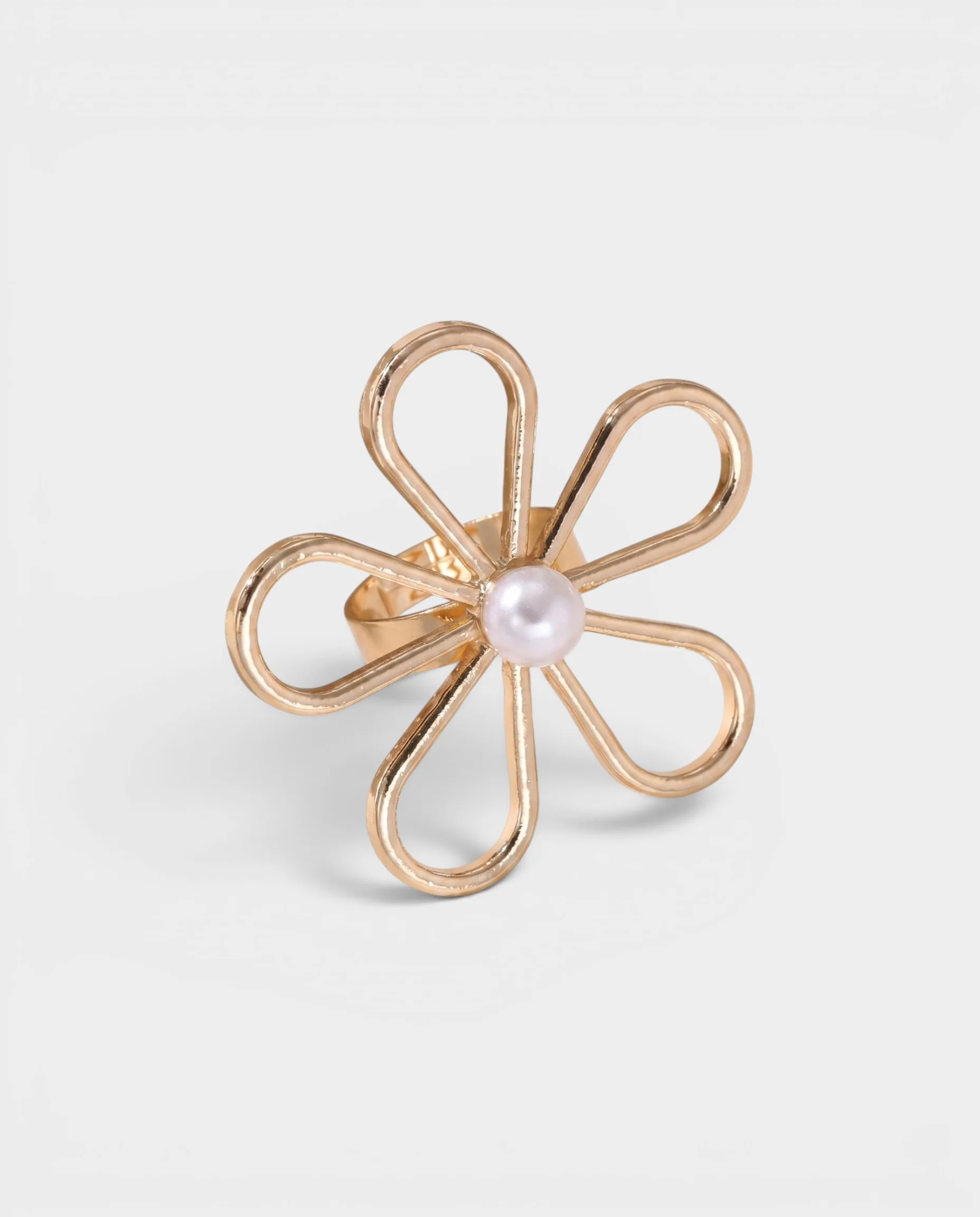 Open Petal Flower Pearl Ring - Image 3