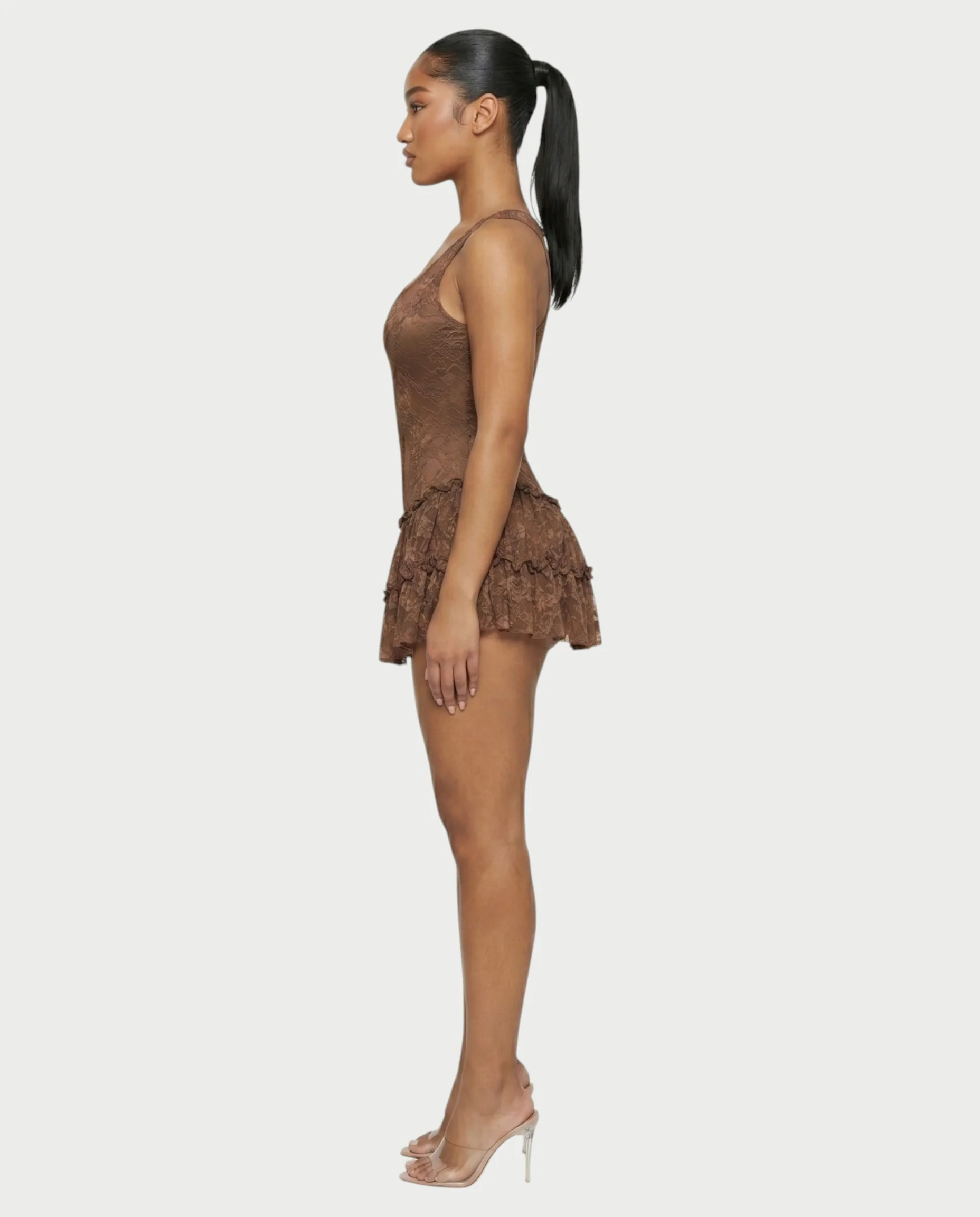 OPHIR Lace Ruffle Floral Mini Dress - Image 3