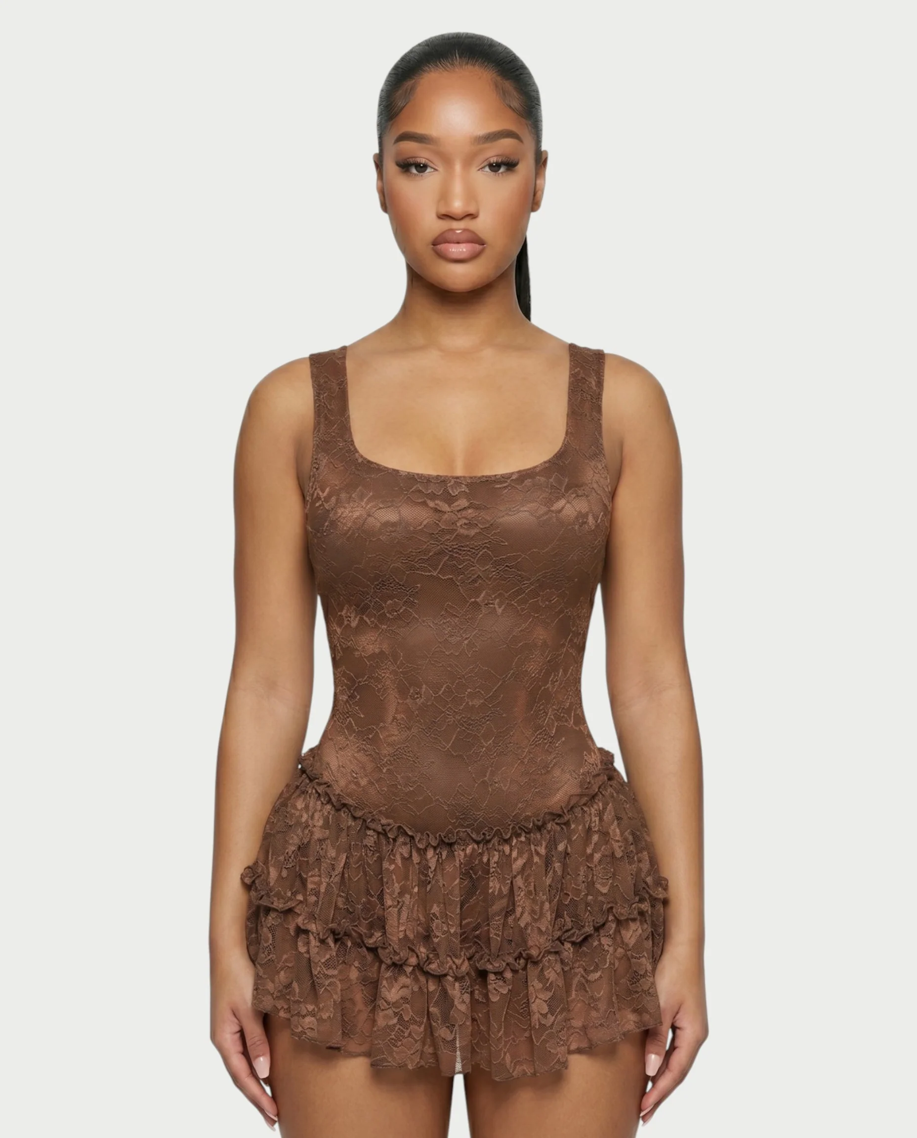 OPHIR Lace Ruffle Floral Mini Dress - Image 4
