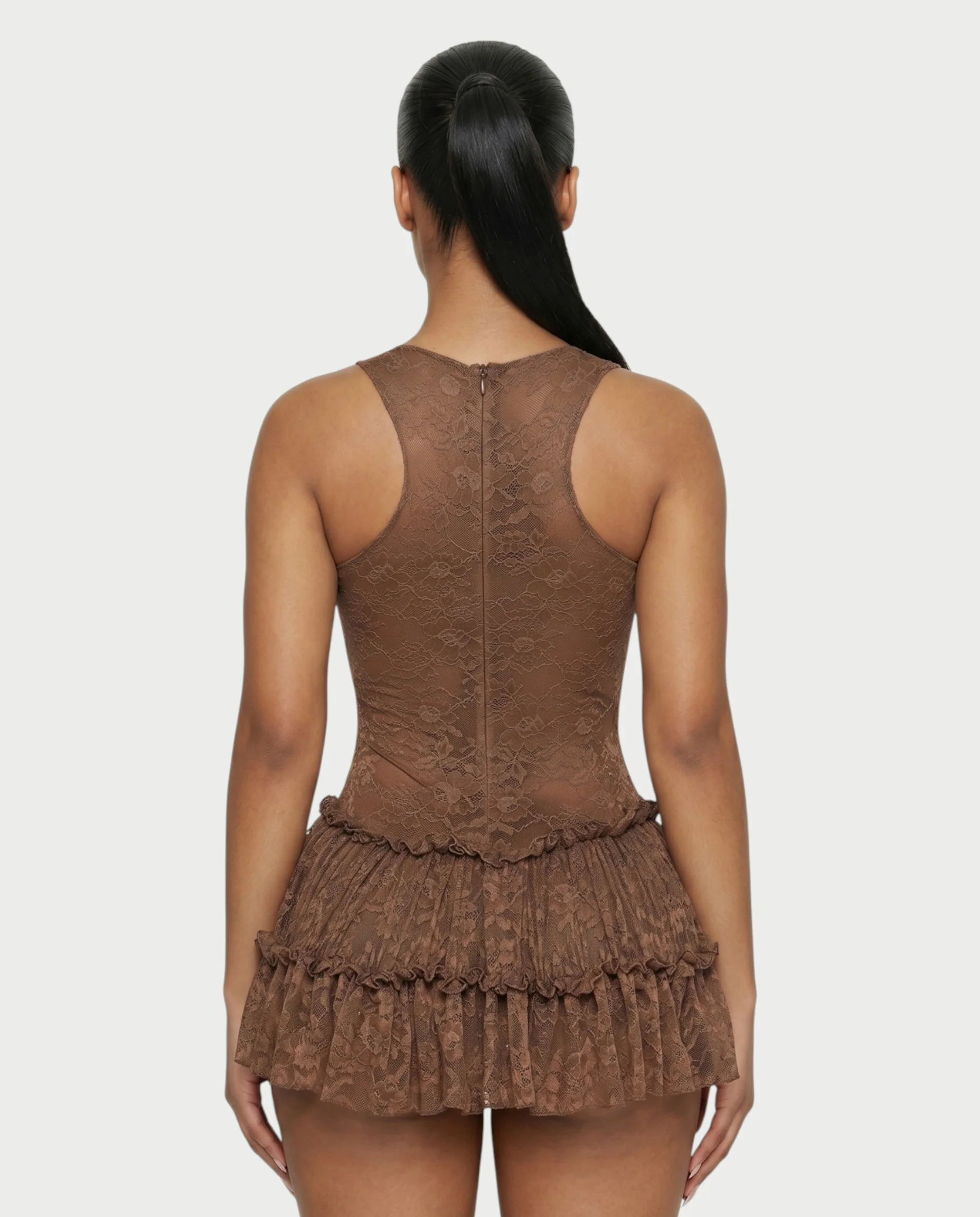 OPHIR Lace Ruffle Floral Mini Dress - Image 5