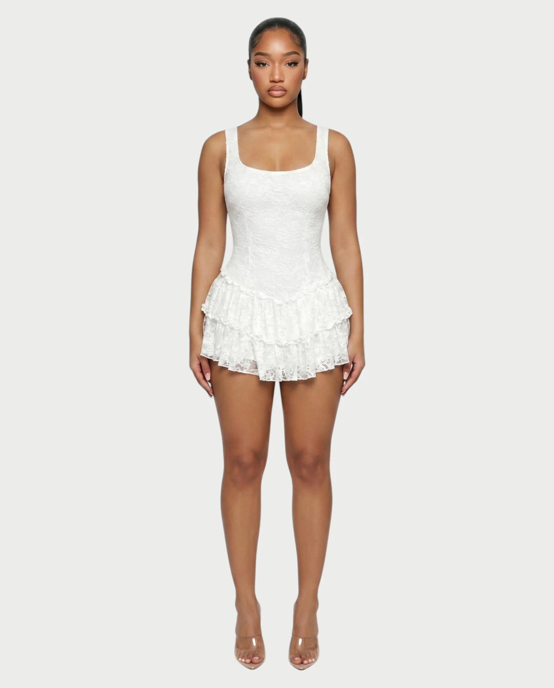 OPHIR Lace Ruffle Floral Mini Dress - Image 6