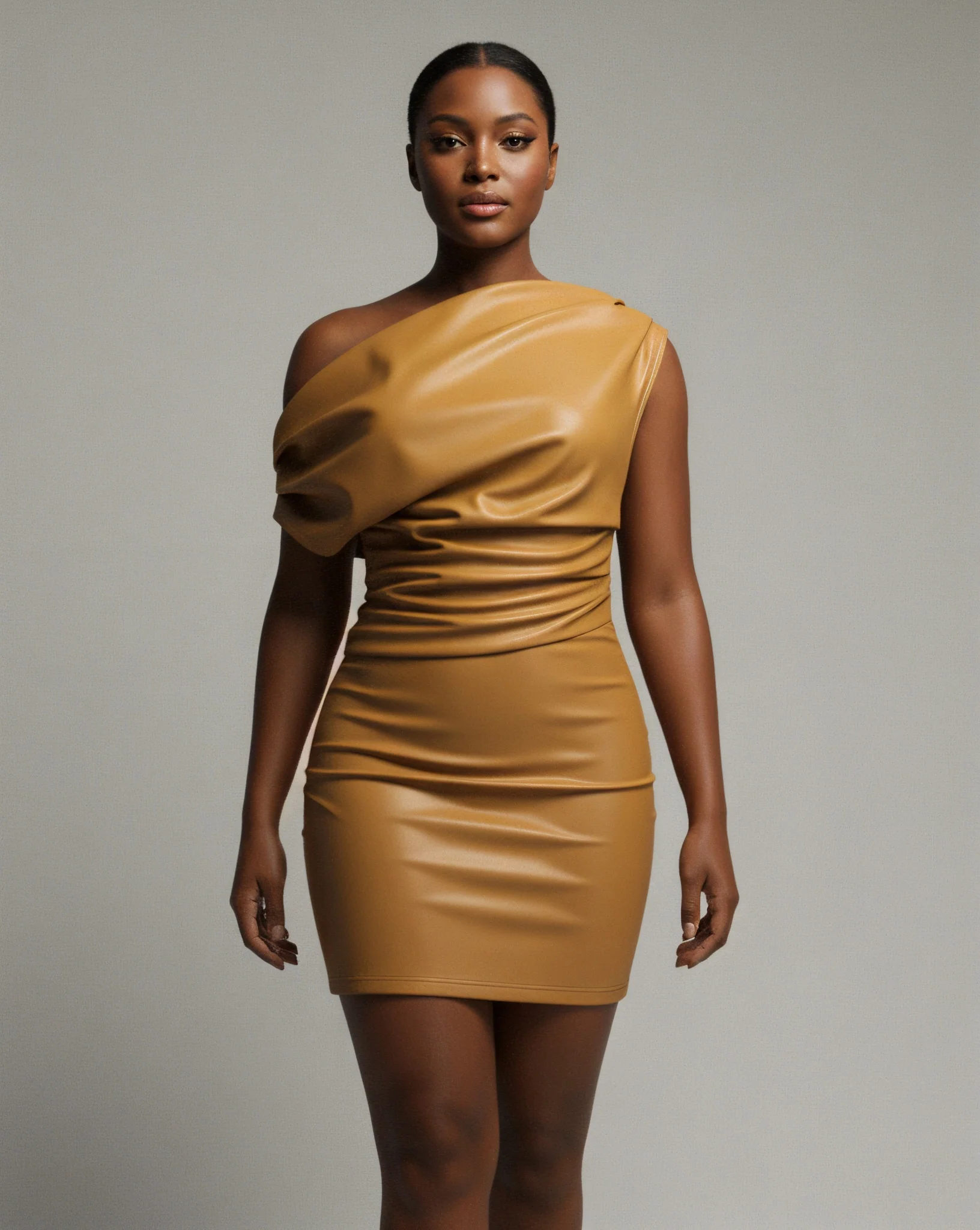 ORIELLE Faux Leather One-Shoulder Mini Dress - Image 6