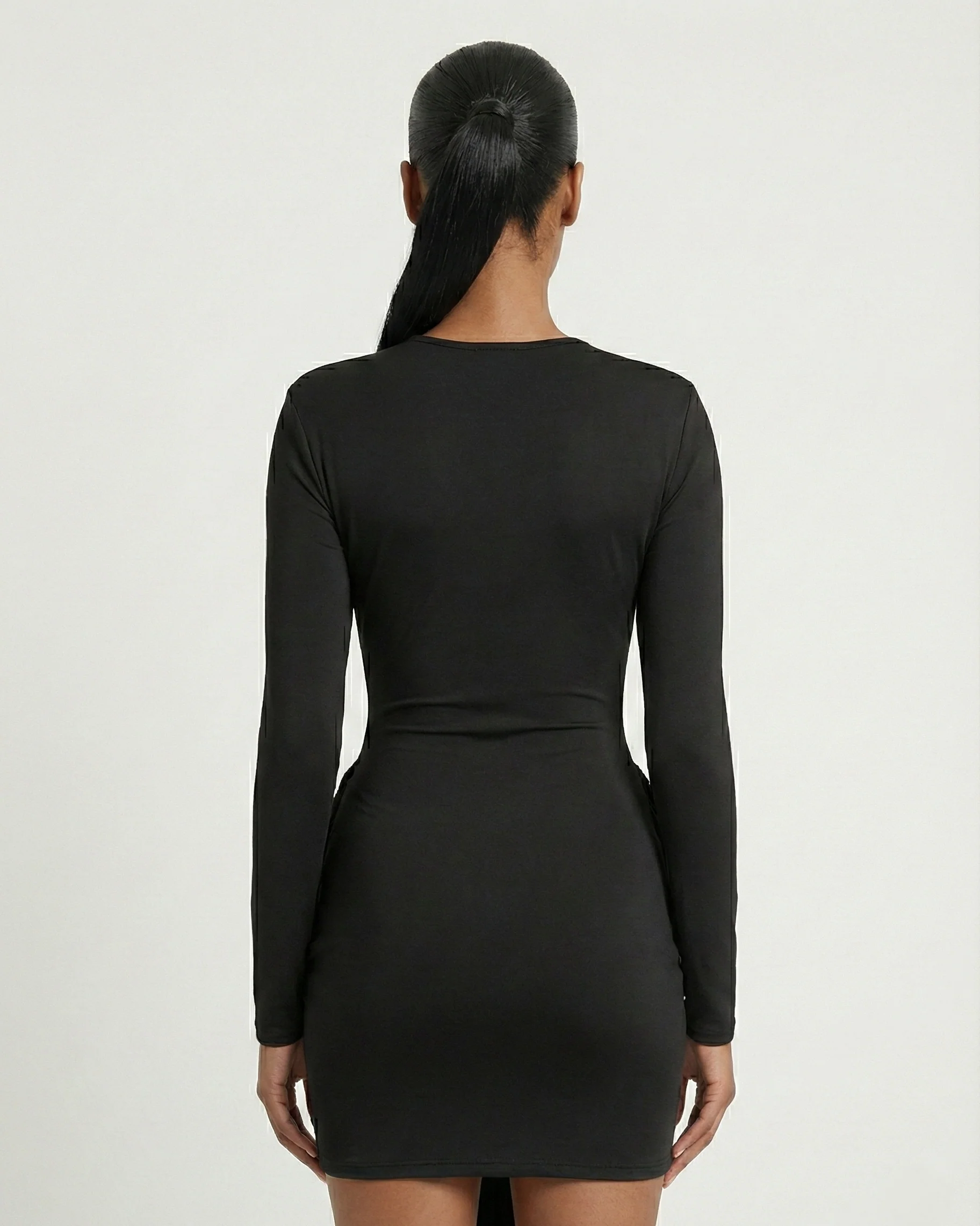 ORIYA Front Knot Long-Sleeve Mini Dress - Image 10