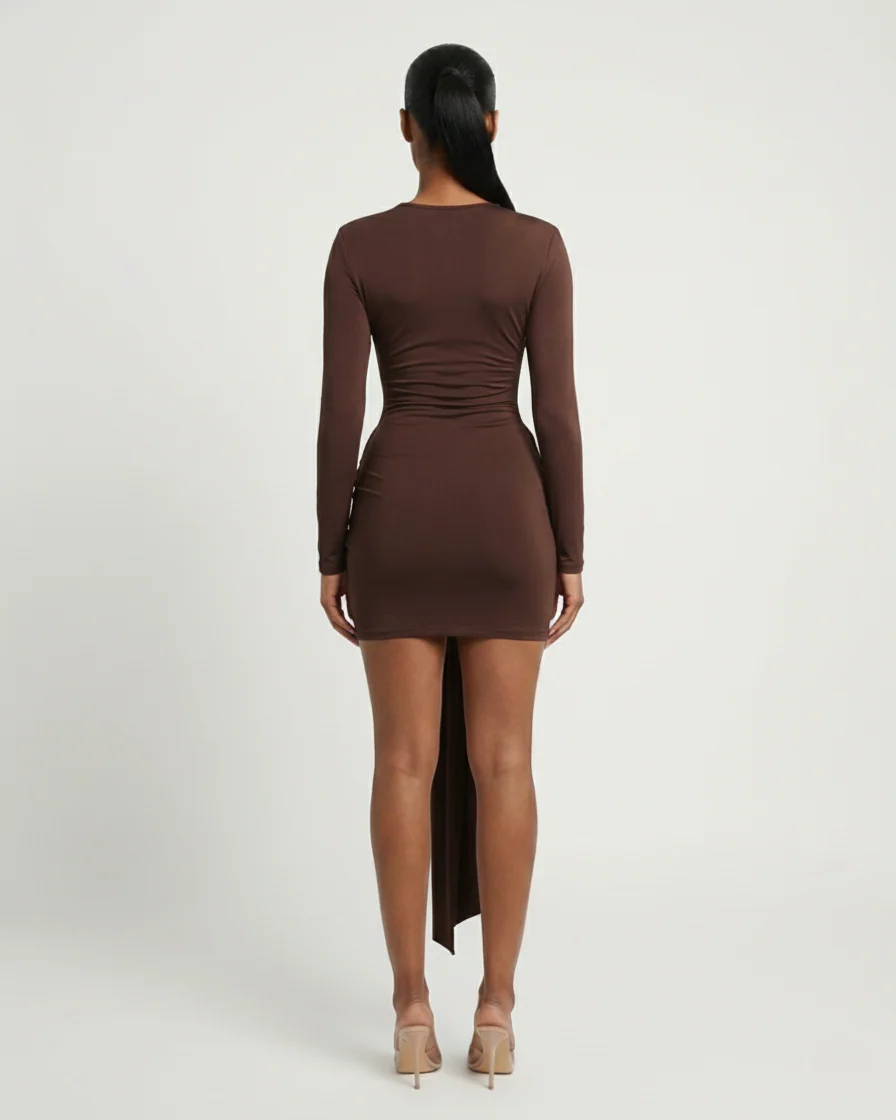 ORIYA Front Knot Long-Sleeve Mini Dress - Image 14