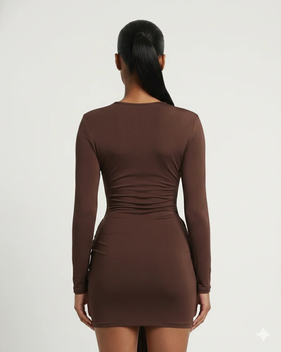 ORIYA Front Knot Long-Sleeve Mini Dress - Image 15
