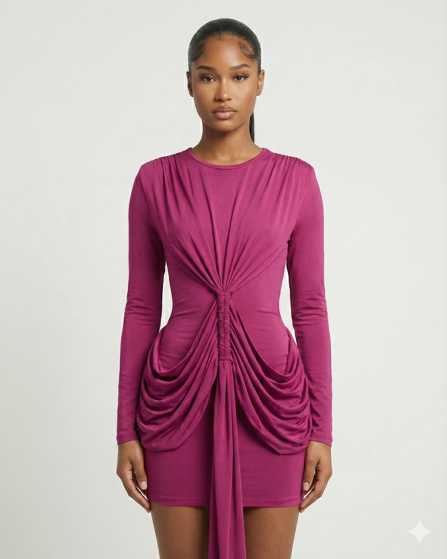 ORIYA Front Knot Long-Sleeve Mini Dress - Image 2