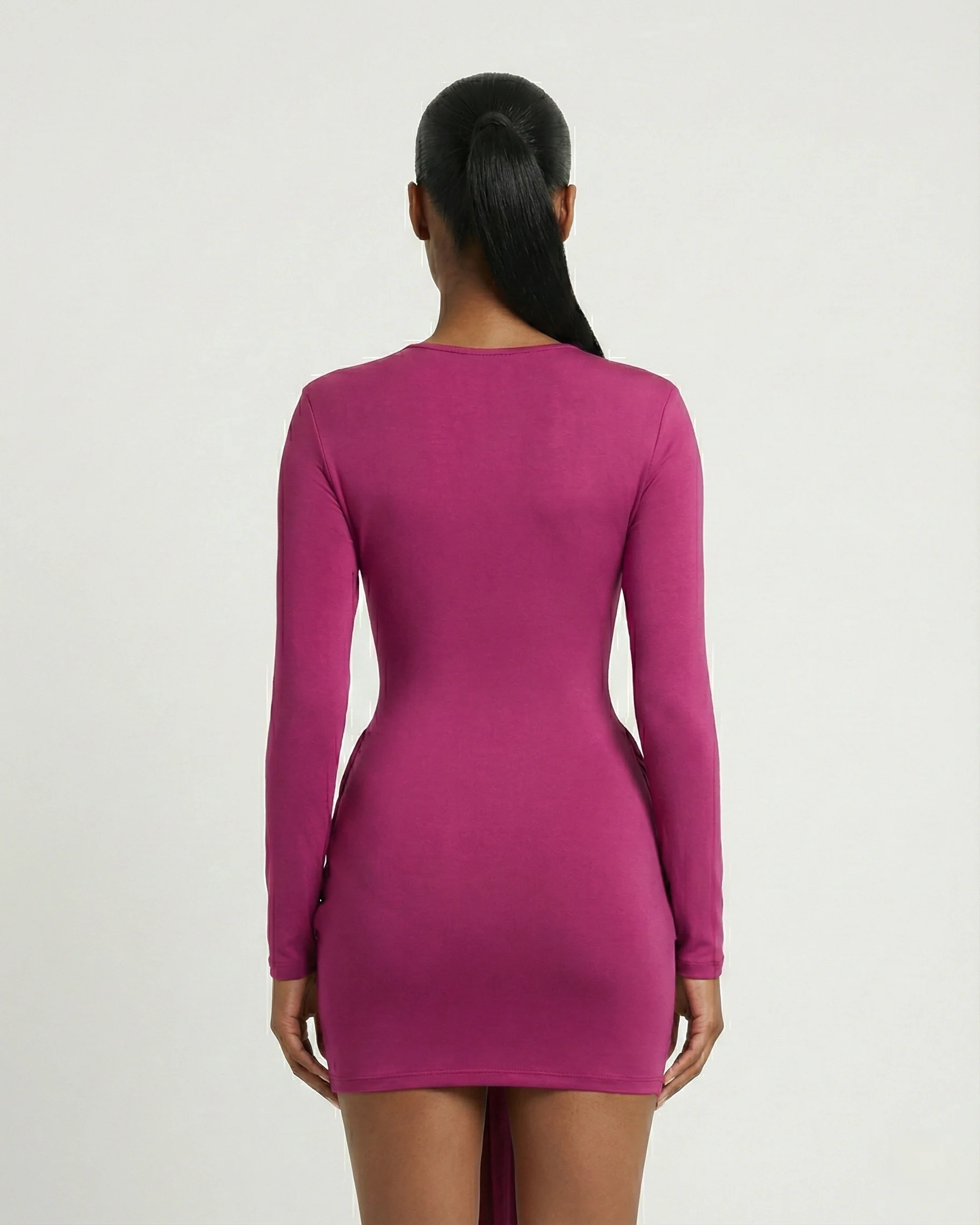 ORIYA Front Knot Long-Sleeve Mini Dress - Image 5