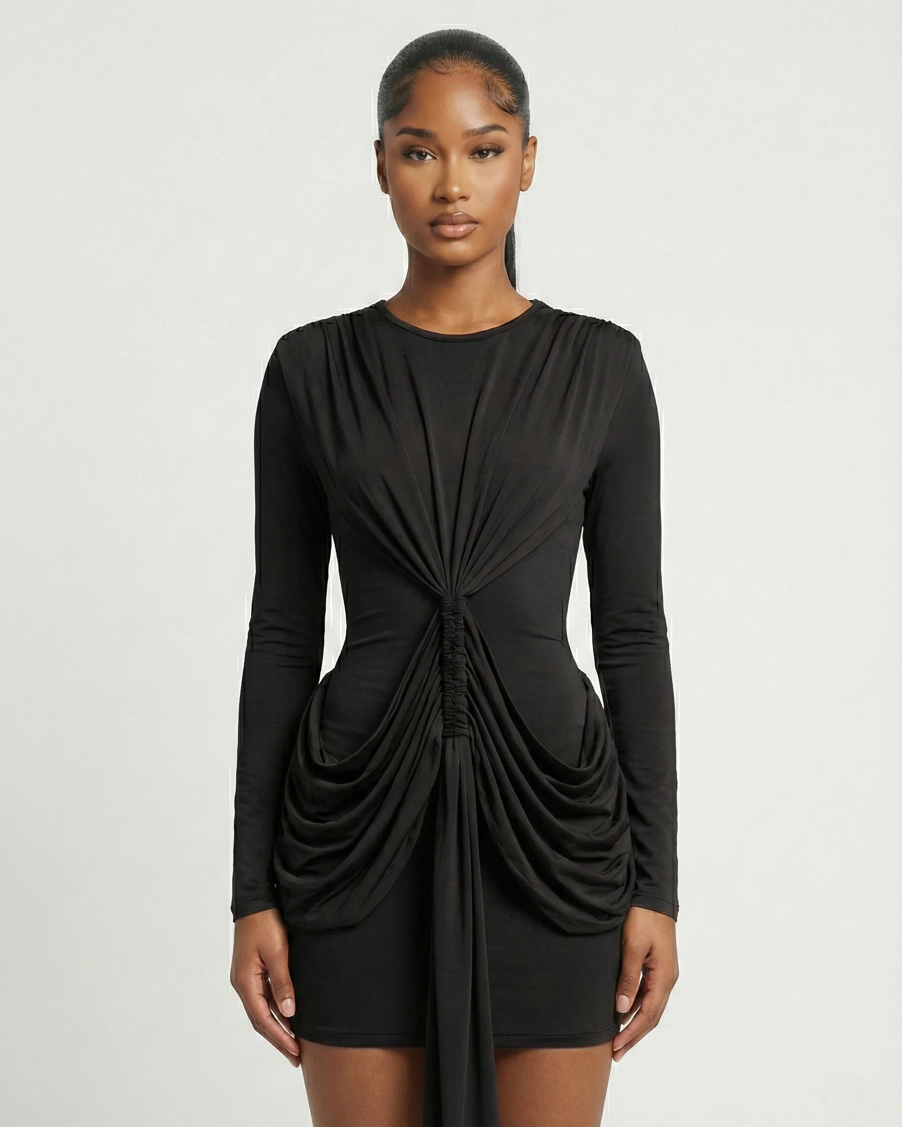 ORIYA Front Knot Long-Sleeve Mini Dress - Image 7