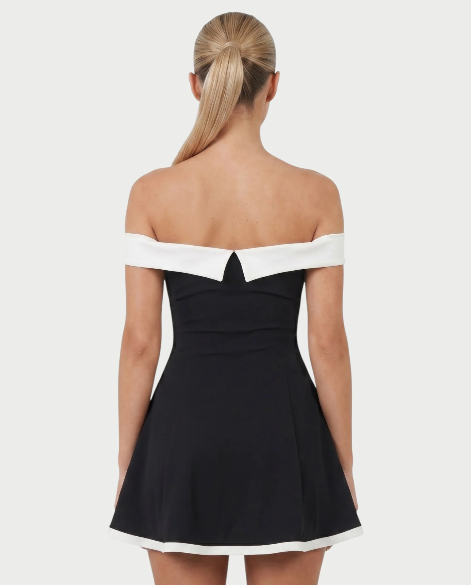 ORLENA Off-Shoulder Contrast Trim Mini Dress - Image 5