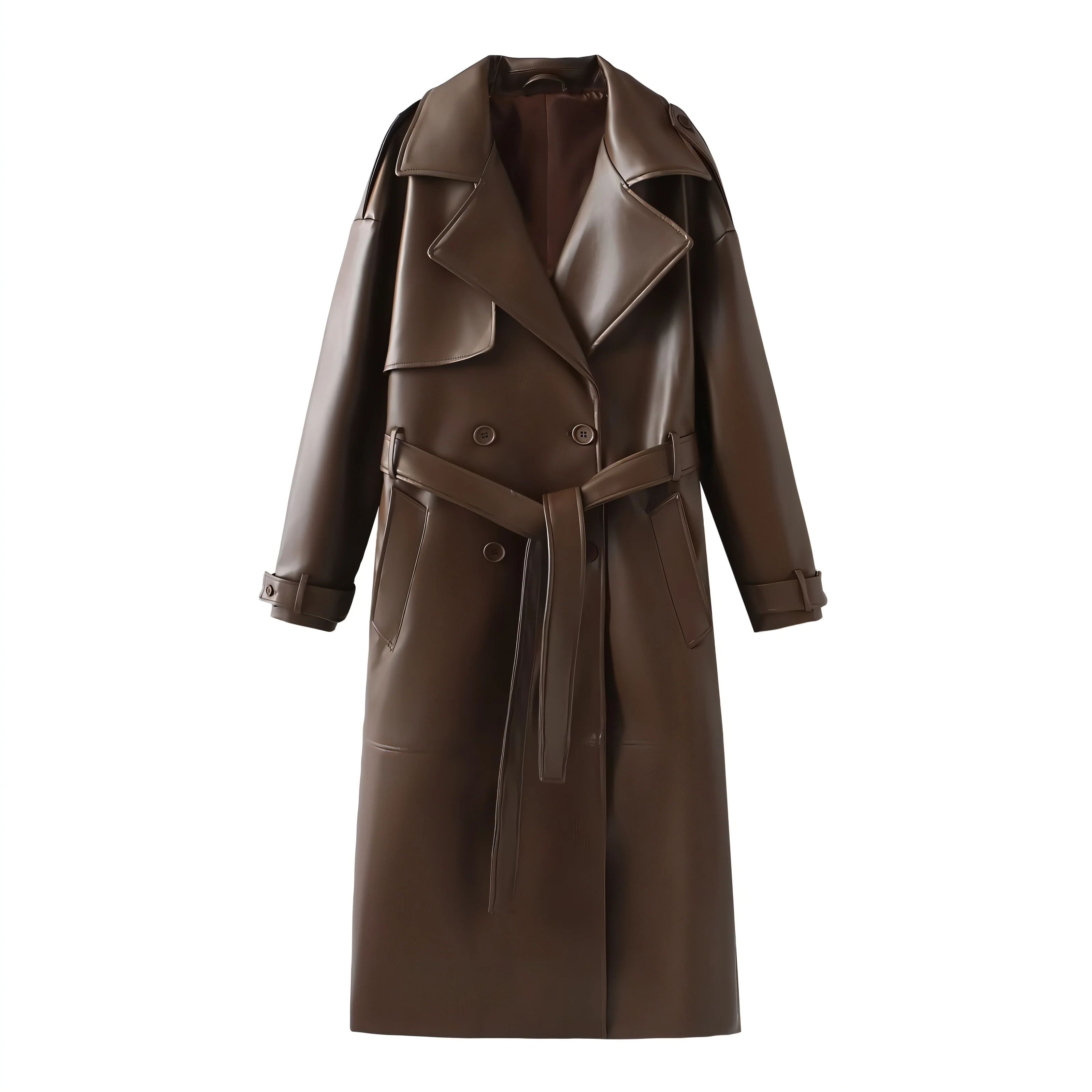 PAMOLA Faux Leather Trench Coat - Image 3