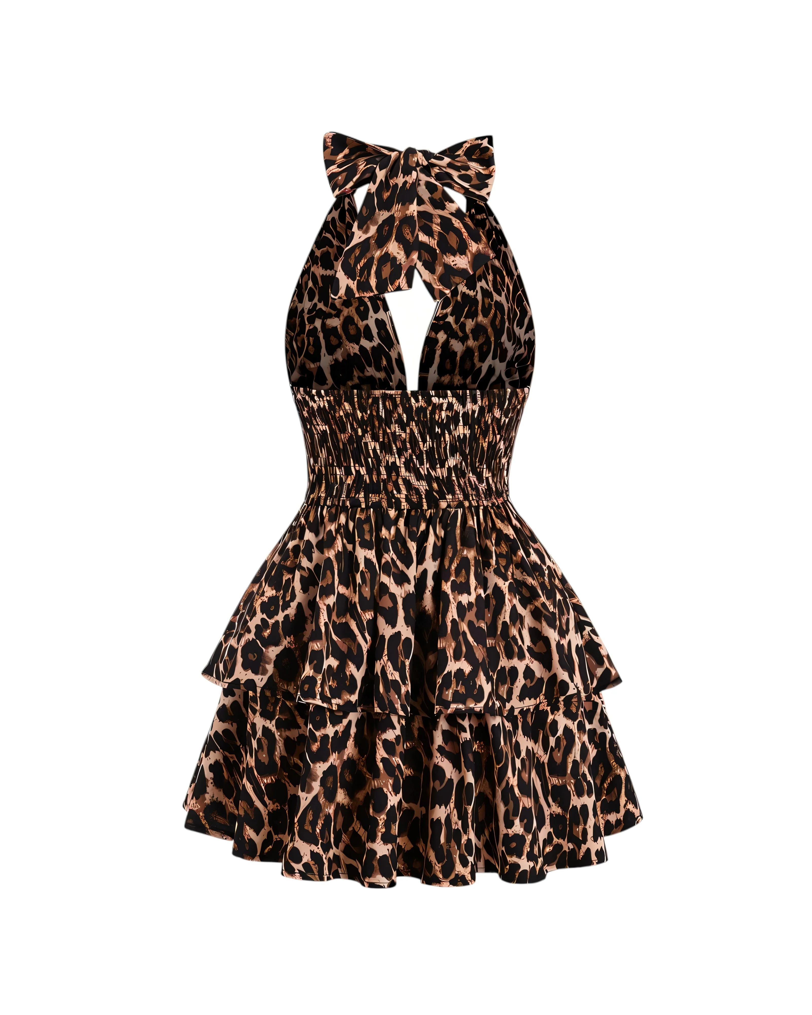 PEACHY Leopard Halter Ruffle Mini Dress - Image 2
