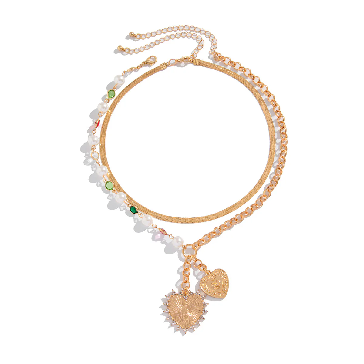 Pearl & Crystal Heart Drop Necklace - Image 3