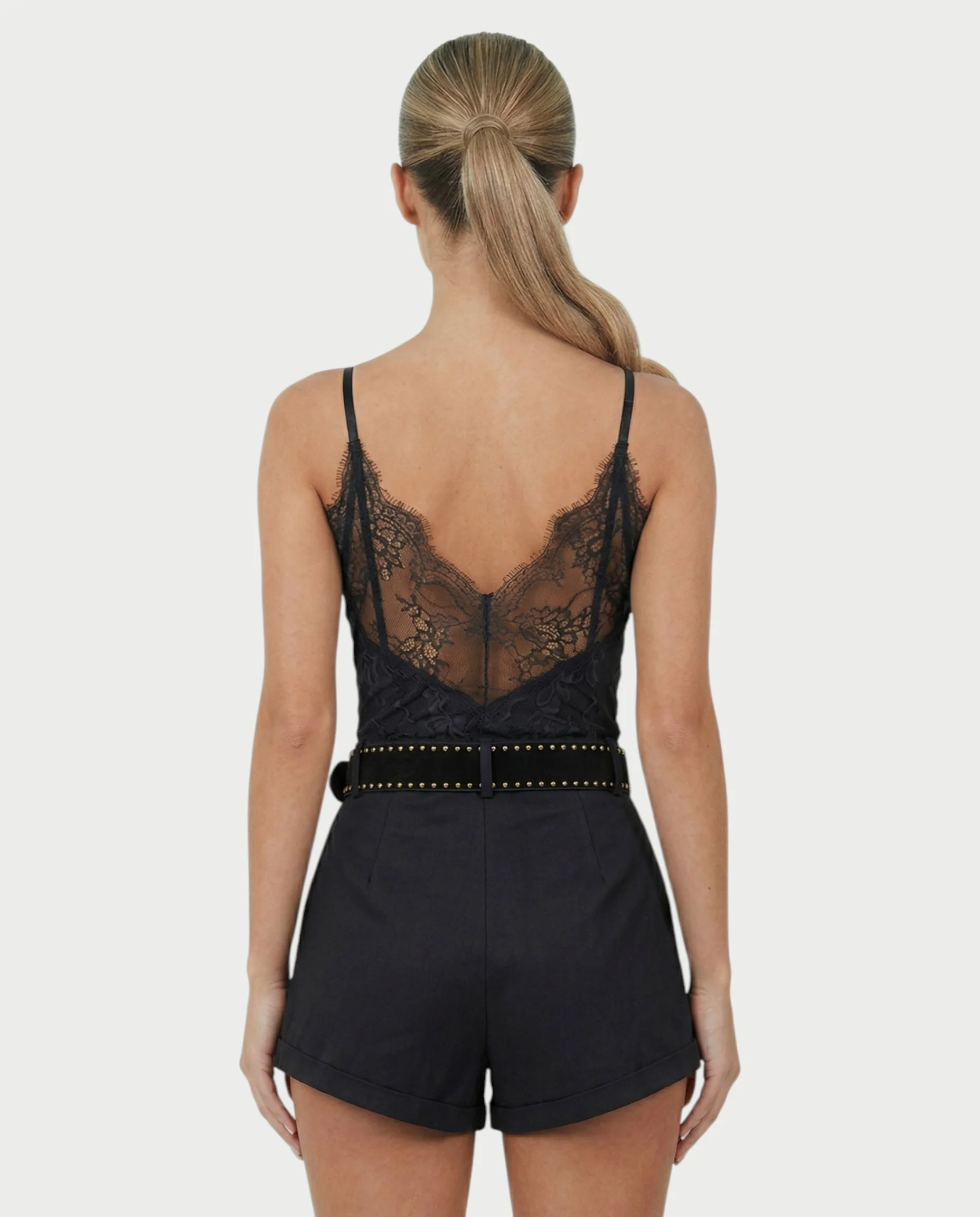 PERLINA High-Rise Gold Stud Belt Shorts - Image 10