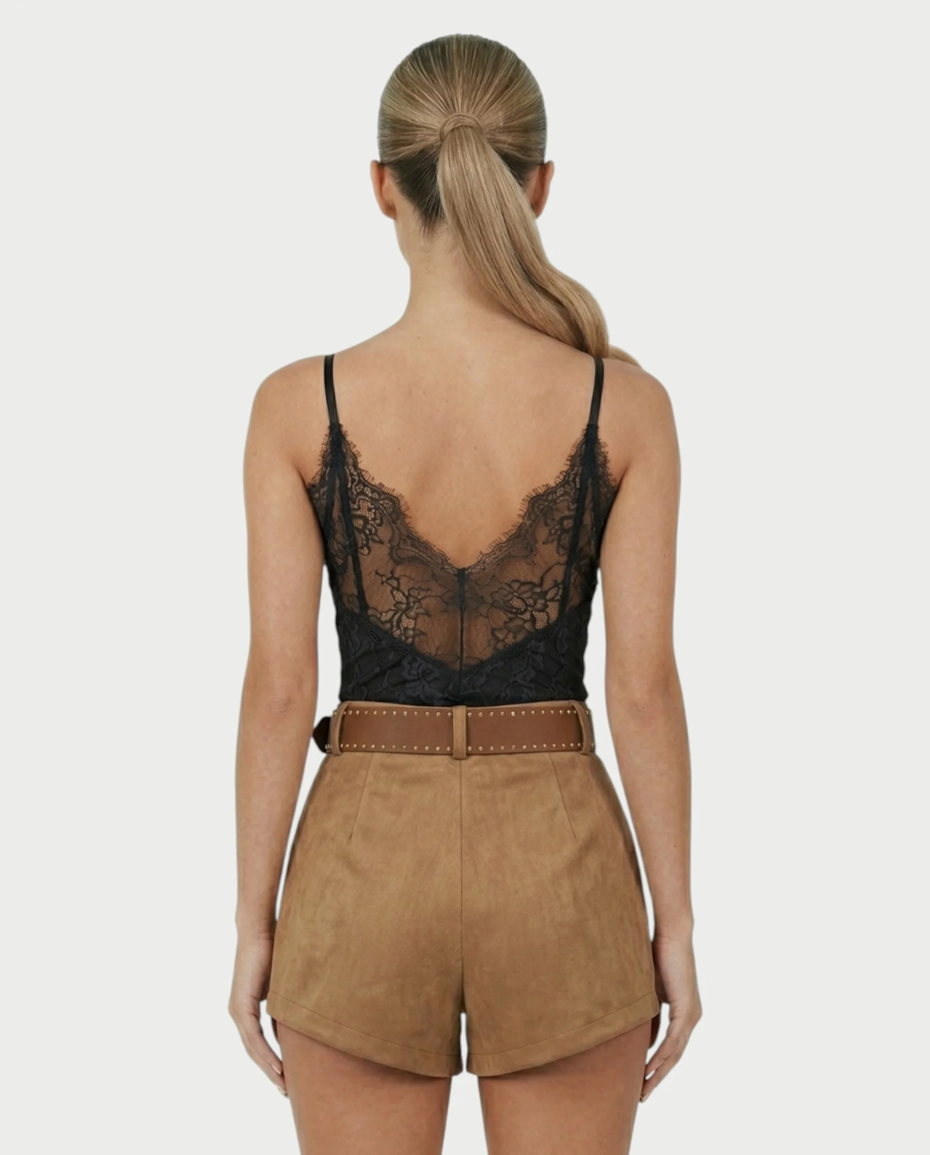 PERLINA High-Rise Gold Stud Belt Shorts - Image 5