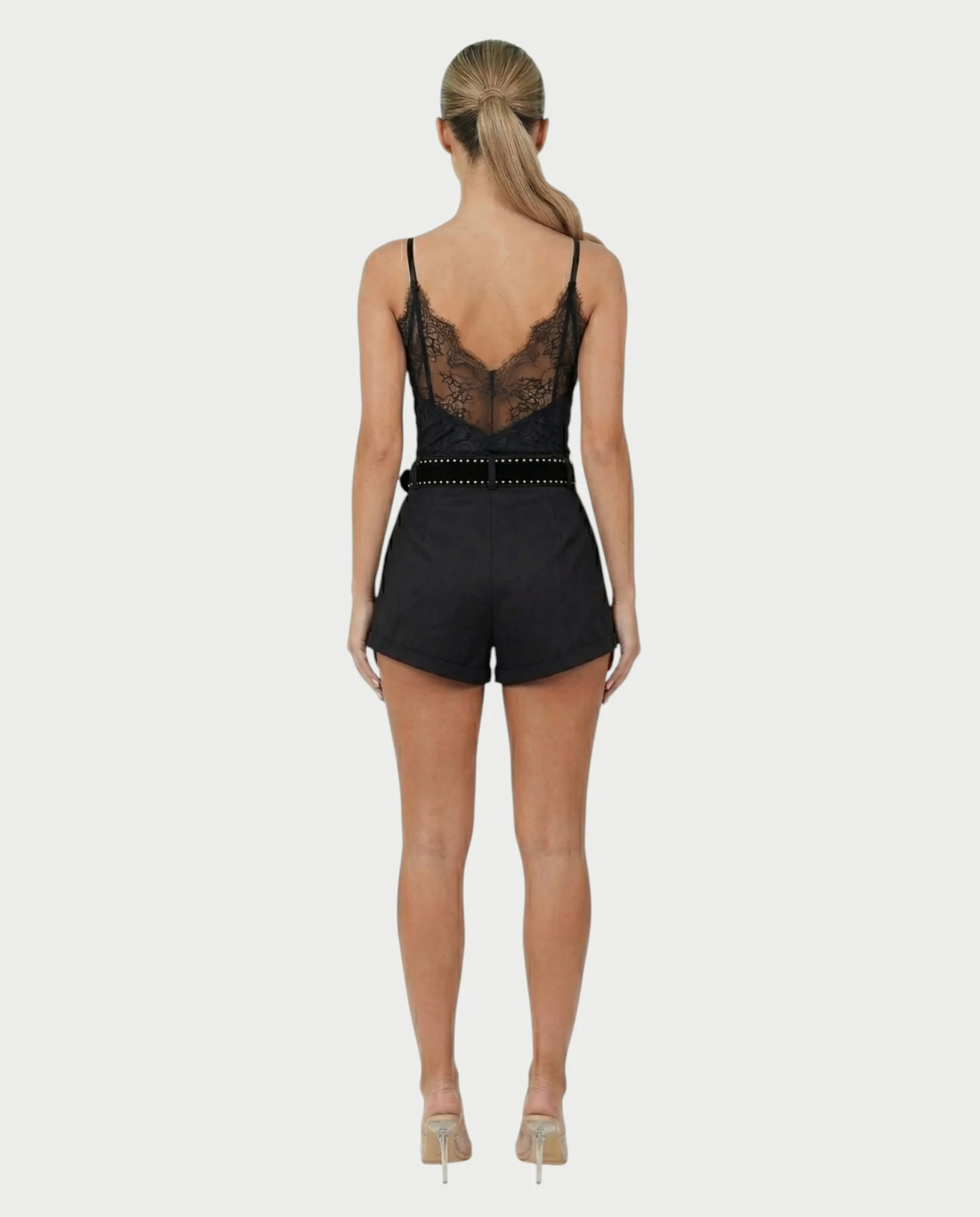 PERLINA High-Rise Gold Stud Belt Shorts - Image 7